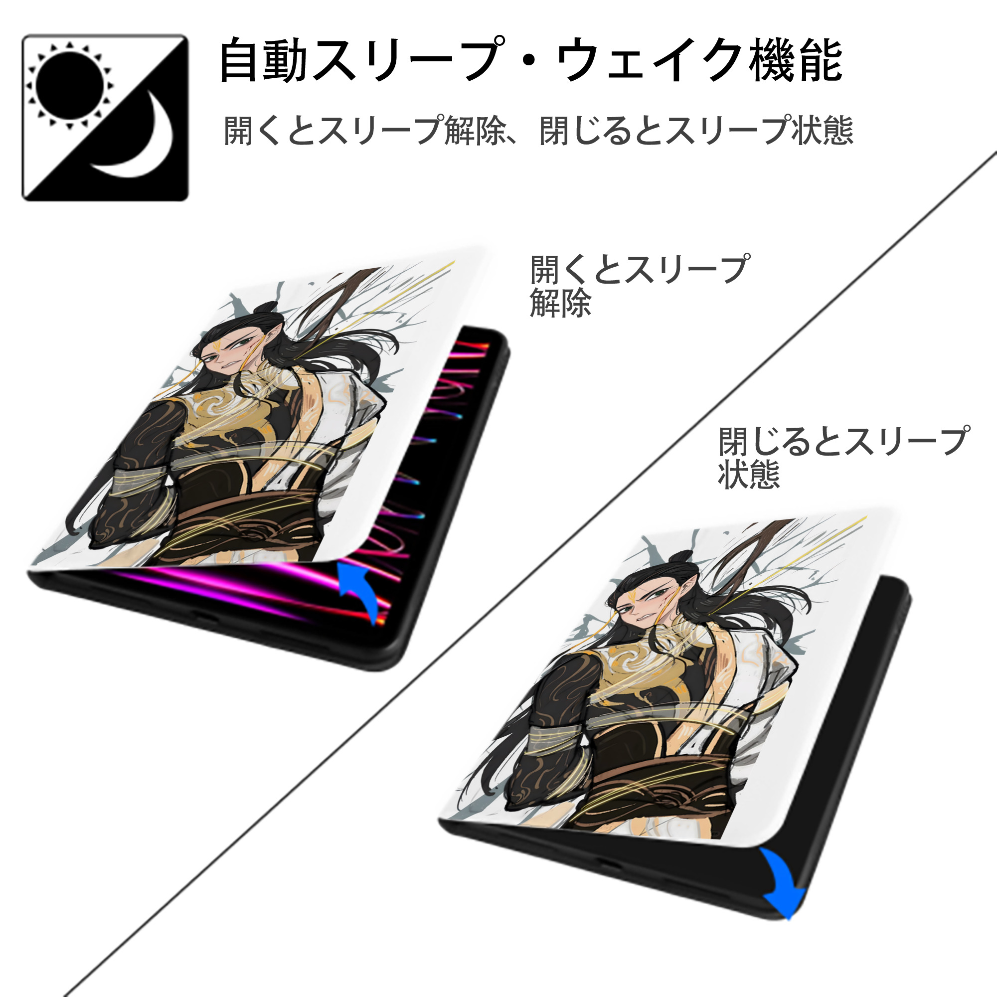 Ne Zha 2 ナタ 魔童の大暴れ IPad ケース ペン収納付き 三つ折りスタンド PUレザー×シリコン 対応機種9.5/10.5/10.9インチ