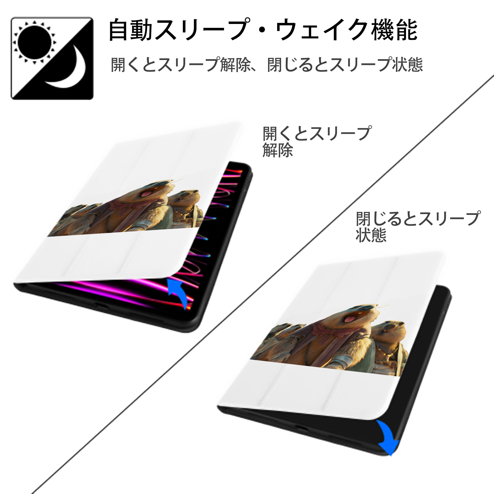 Ne Zha 2 ナタ 魔童の大暴れ IPad ケース ペン収納付き 三つ折りスタンド PUレザー×シリコン 対応機種9.5/10.5/10.9インチ