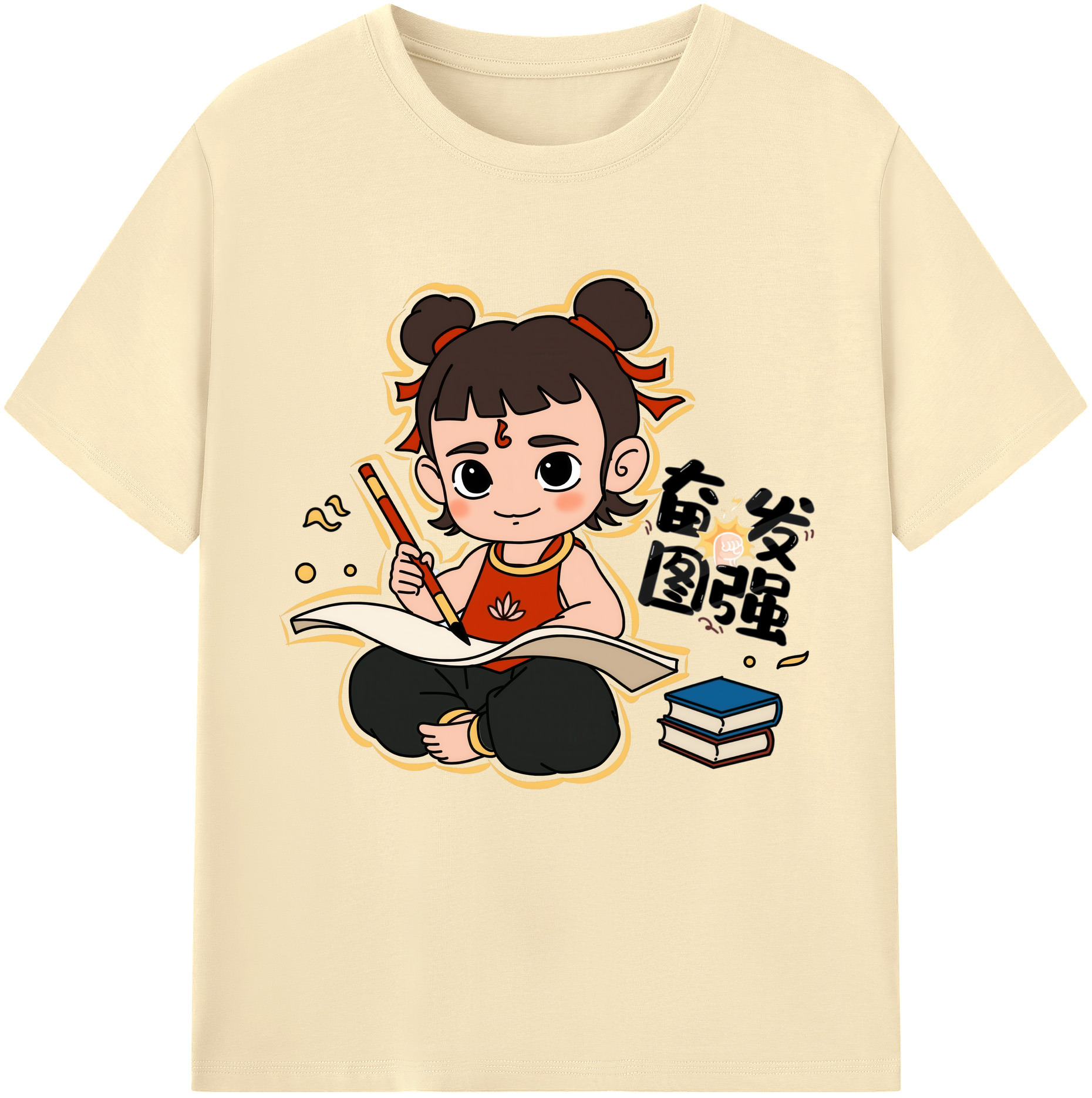（画像用） Ne Zha 2 ナタ 魔童の大暴れ 綿100％半袖Tシャツ（フロントプリント）