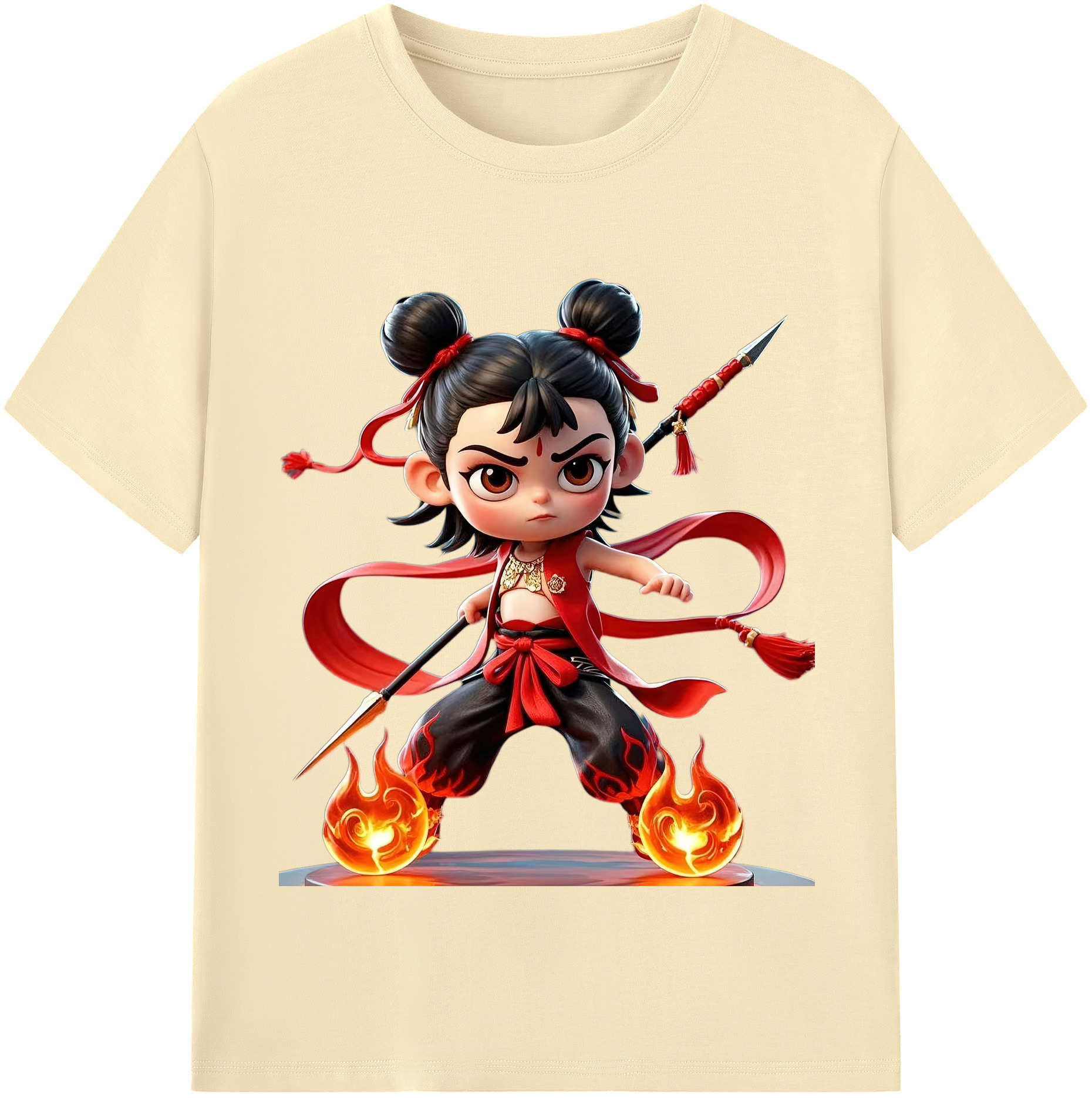 （画像用） Ne Zha 2 ナタ 魔童の大暴れ 綿100％半袖Tシャツ（フロントプリント）
