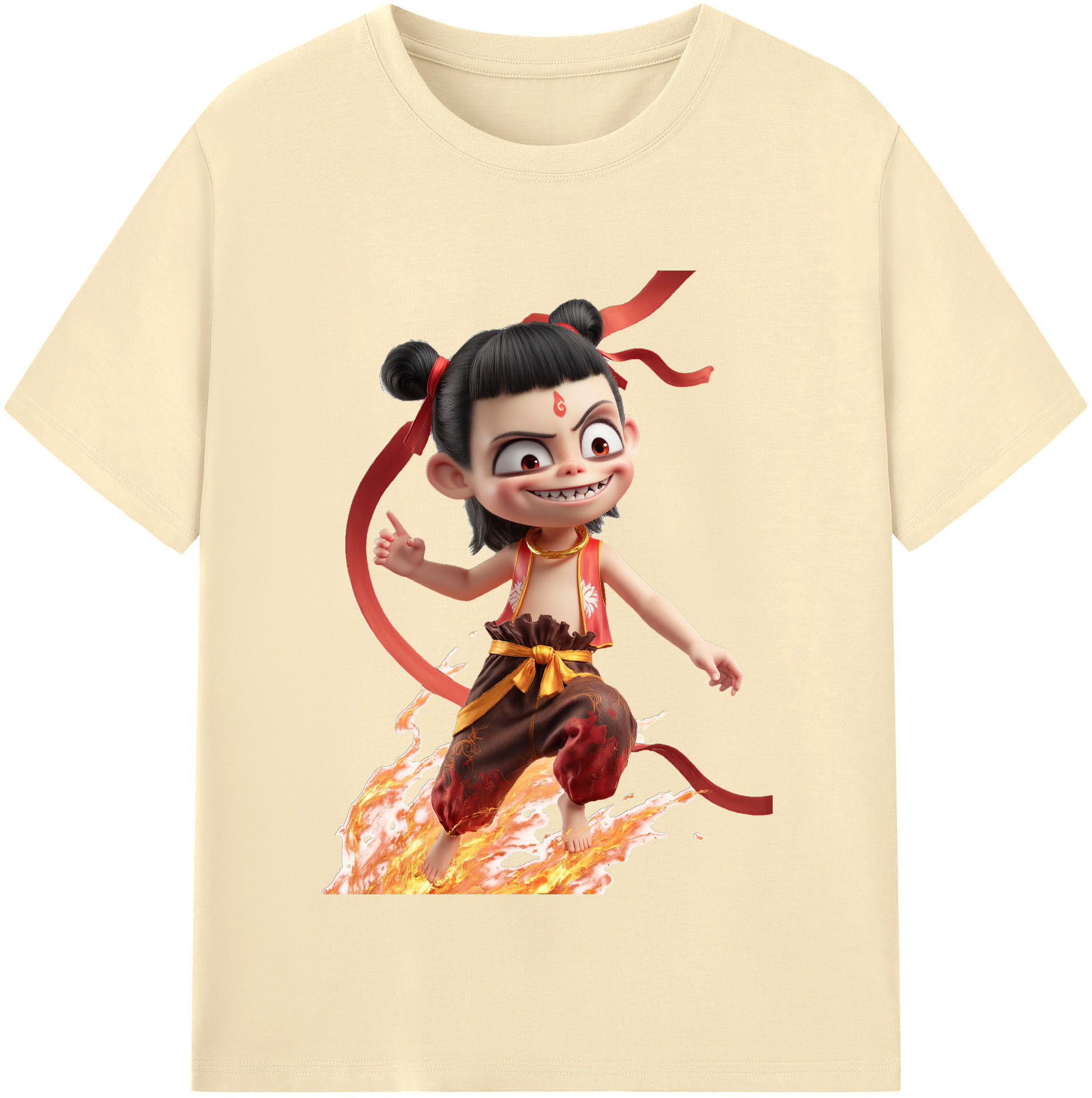 （画像用） Ne Zha 2 ナタ 魔童の大暴れ 綿100％半袖Tシャツ（フロントプリント）