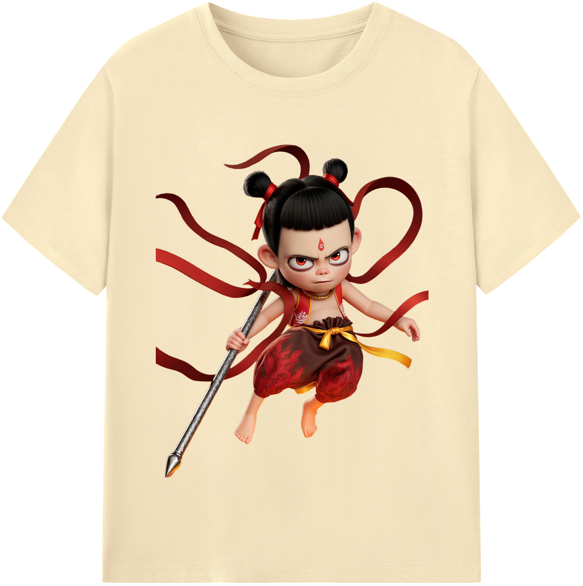 （画像用） Ne Zha 2 ナタ 魔童の大暴れ 綿100％半袖Tシャツ（フロントプリント）