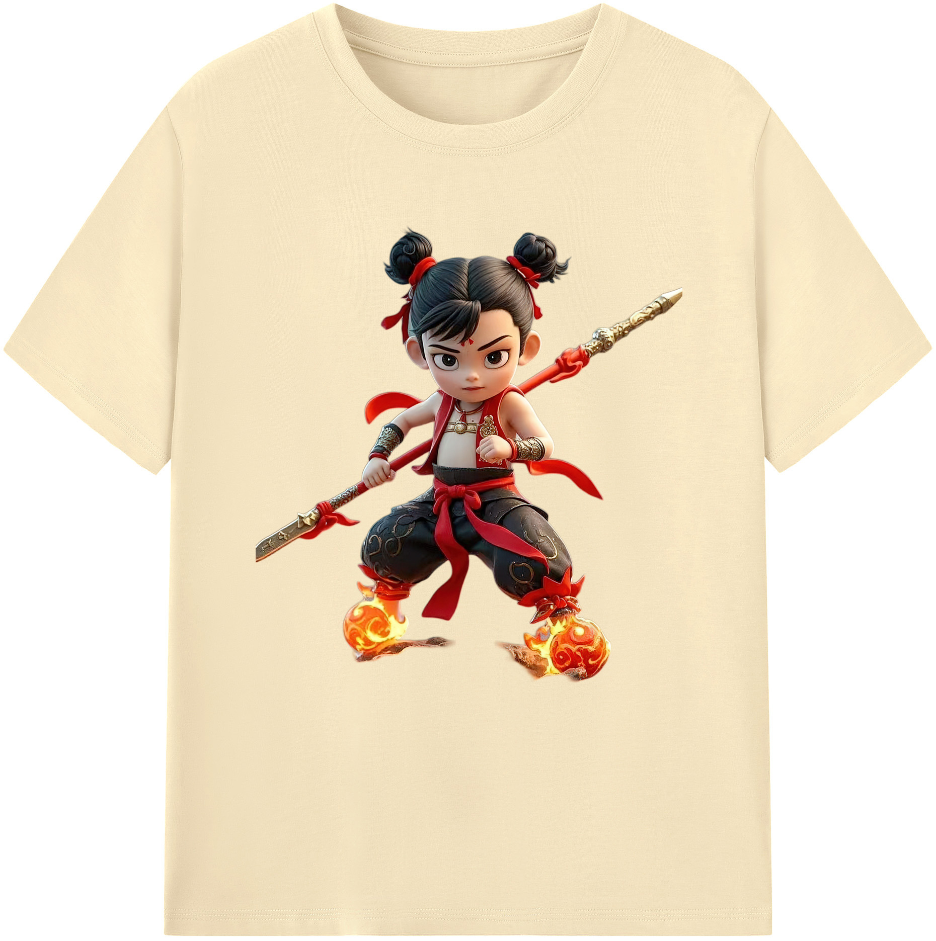 （画像用） Ne Zha 2 ナタ 魔童の大暴れ 綿100％半袖Tシャツ（フロントプリント）