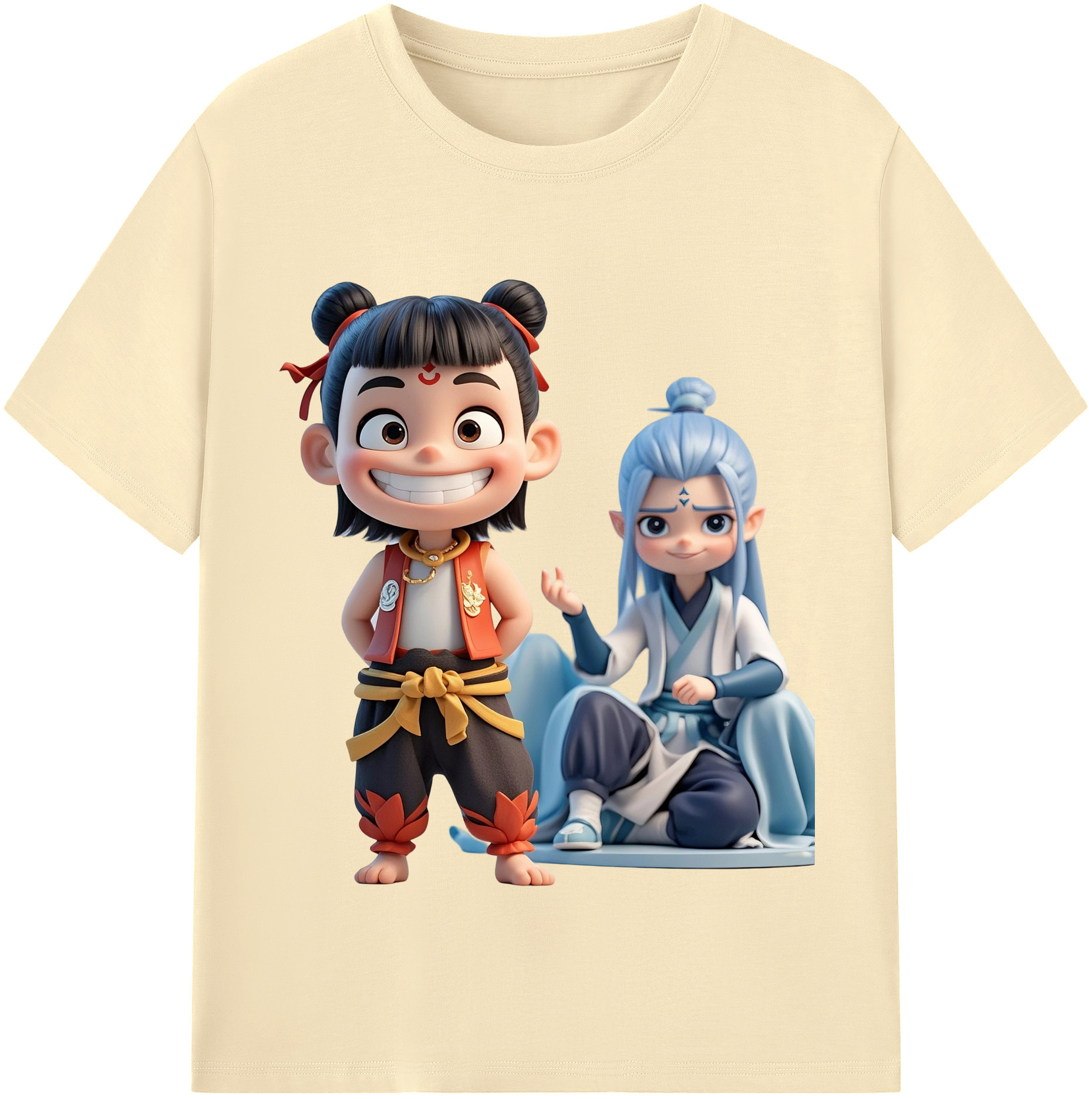 （画像用） Ne Zha 2 ナタ 魔童の大暴れ 綿100％半袖Tシャツ（フロントプリント）