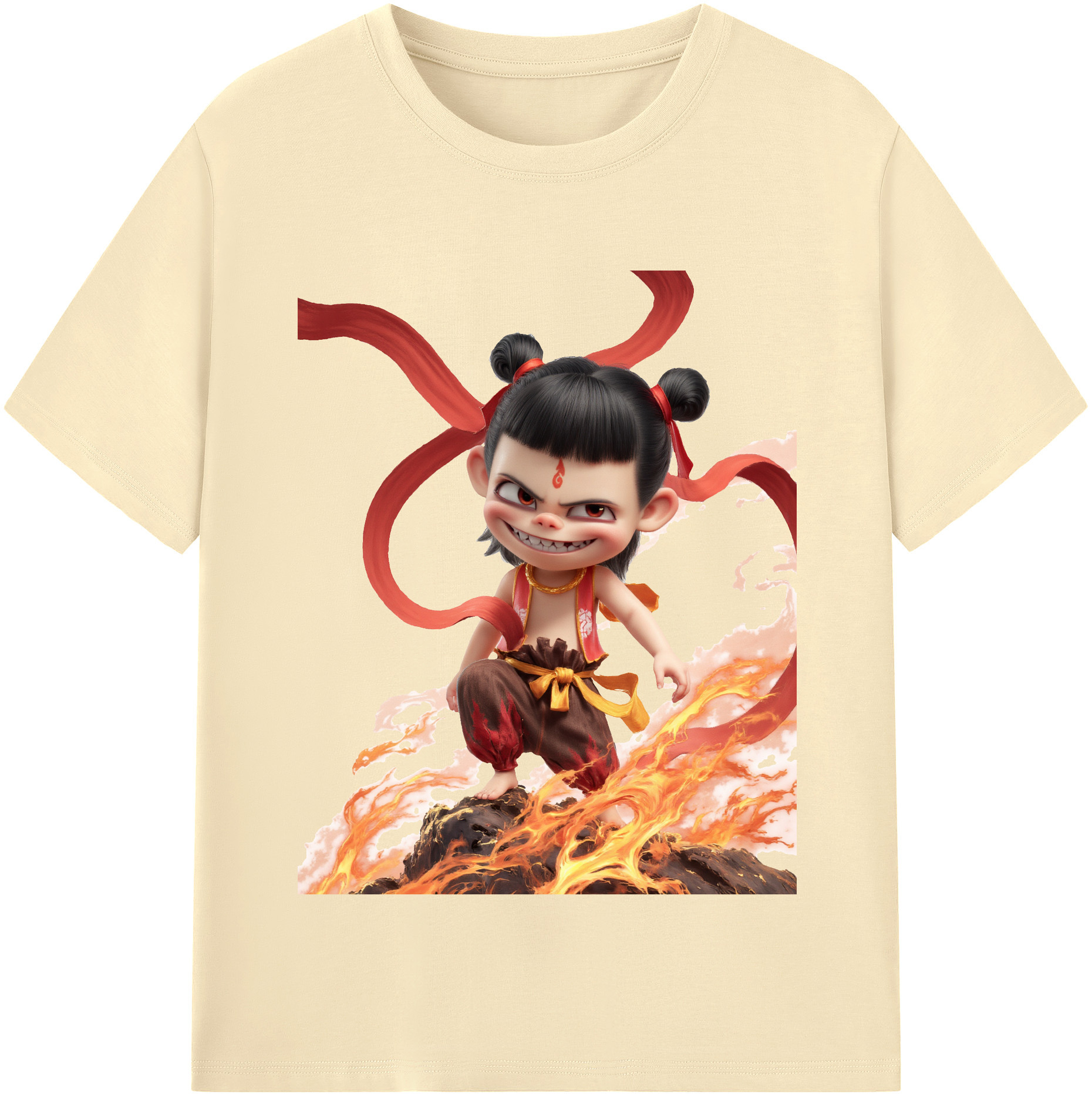 （画像用） Ne Zha 2 ナタ 魔童の大暴れ 綿100％半袖Tシャツ（フロントプリント）