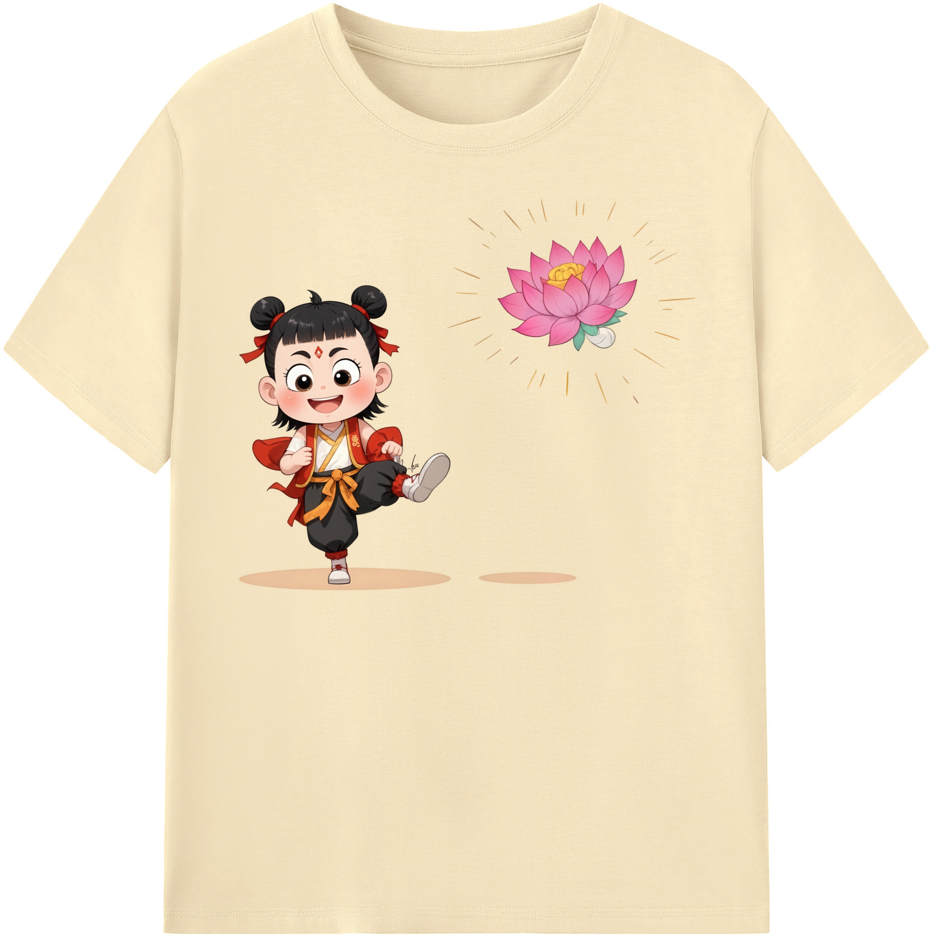 （画像用） Ne Zha 2 ナタ 魔童の大暴れ 綿100％半袖Tシャツ（フロントプリント）