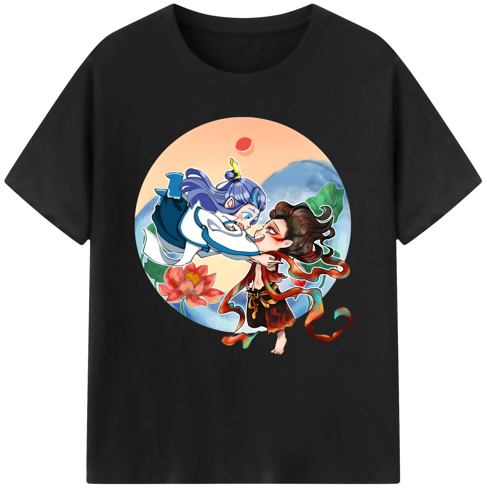 （画像用） Ne Zha 2 ナタ 魔童の大暴れ 綿100％半袖Tシャツ（フロントプリント）