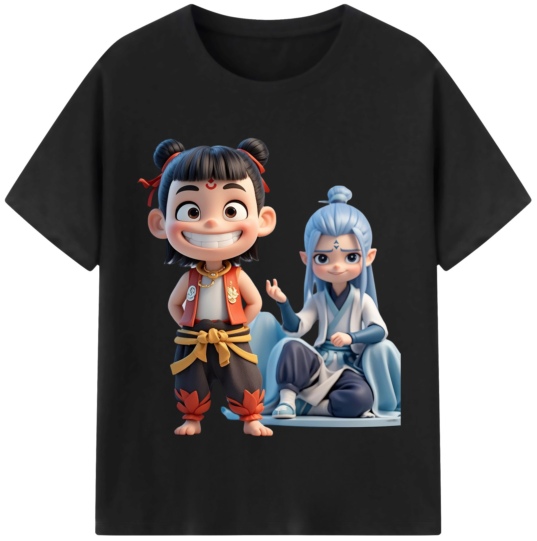 （画像用） Ne Zha 2 ナタ 魔童の大暴れ 綿100％半袖Tシャツ（フロントプリント）
