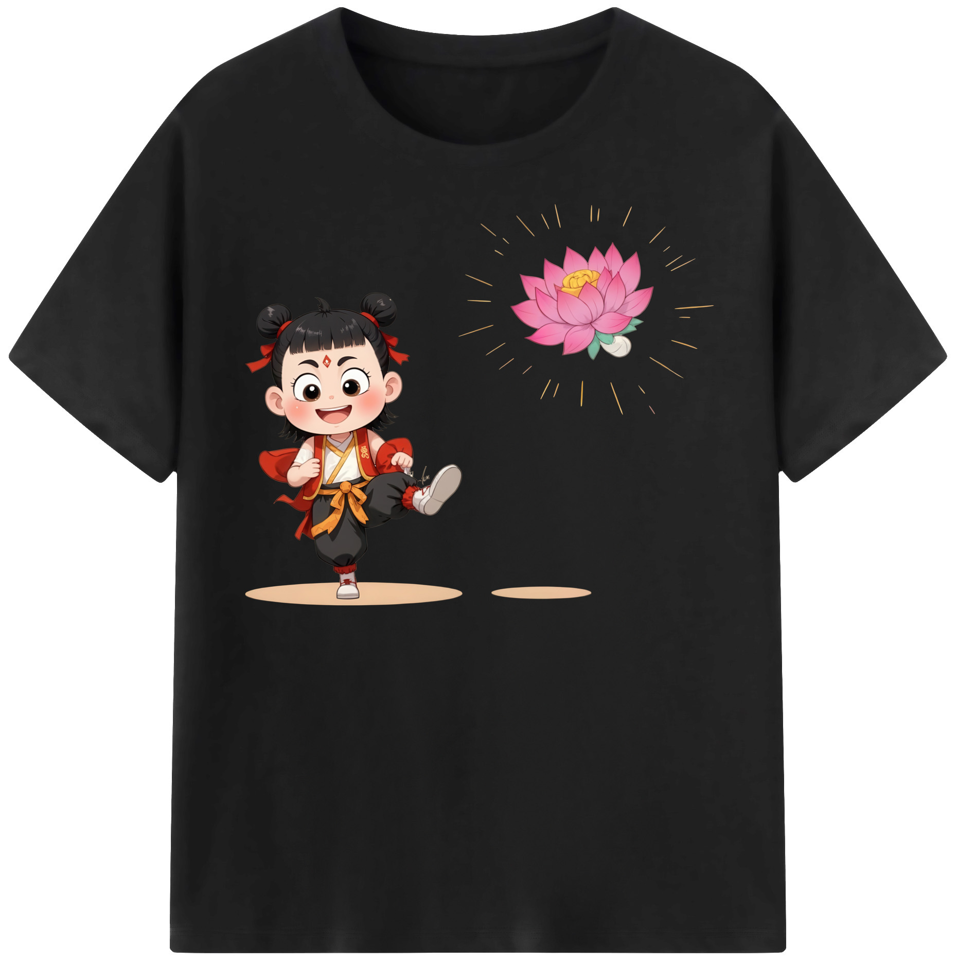 （画像用） Ne Zha 2 ナタ 魔童の大暴れ 綿100％半袖Tシャツ（フロントプリント）