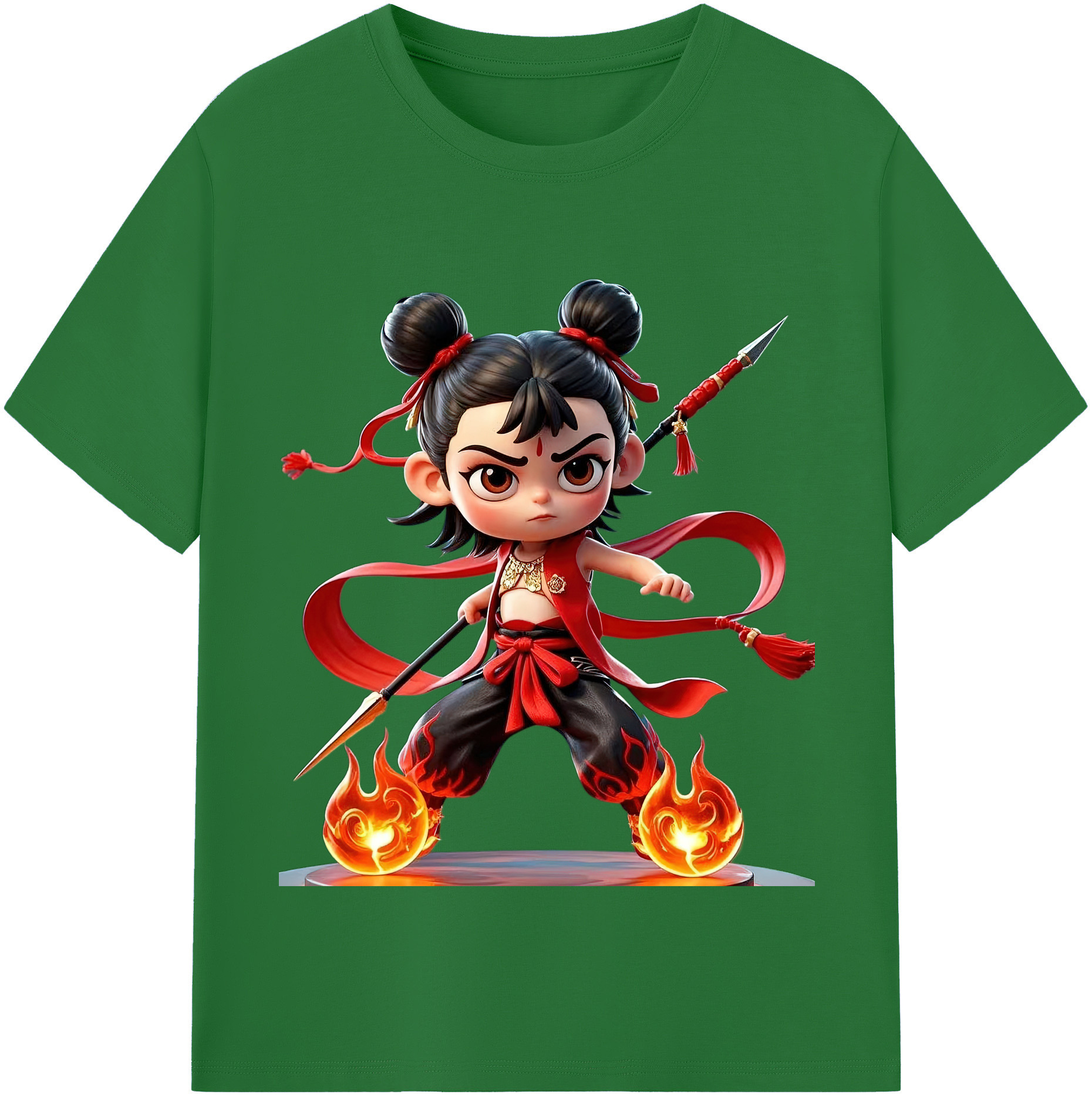（画像用） Ne Zha 2 ナタ 魔童の大暴れ 綿100％半袖Tシャツ（フロントプリント）