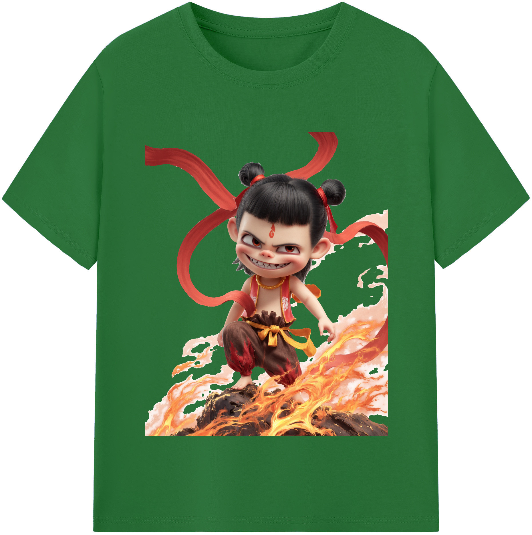 （画像用） Ne Zha 2 ナタ 魔童の大暴れ 綿100％半袖Tシャツ（フロントプリント）