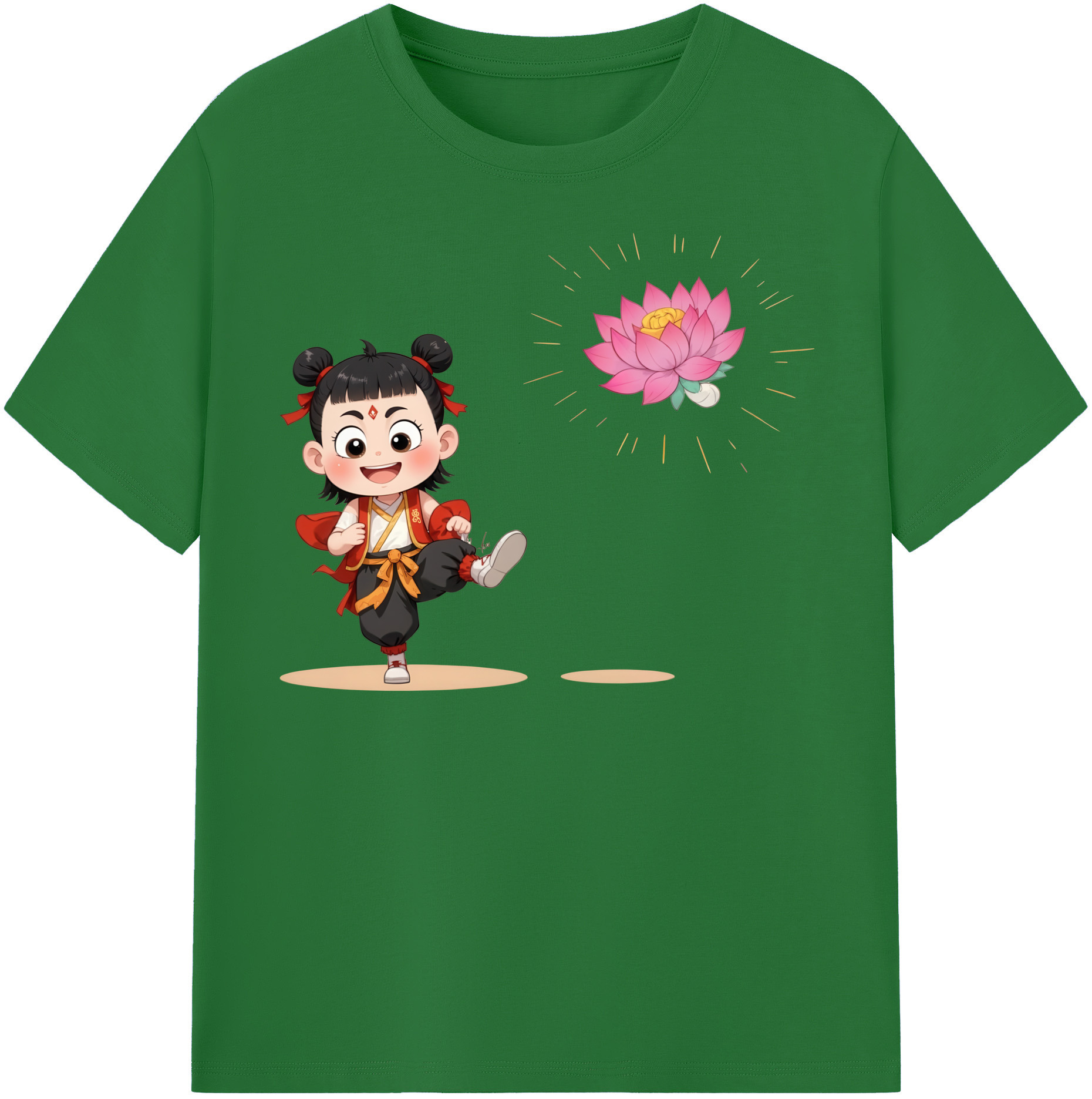 （画像用） Ne Zha 2 ナタ 魔童の大暴れ 綿100％半袖Tシャツ（フロントプリント）