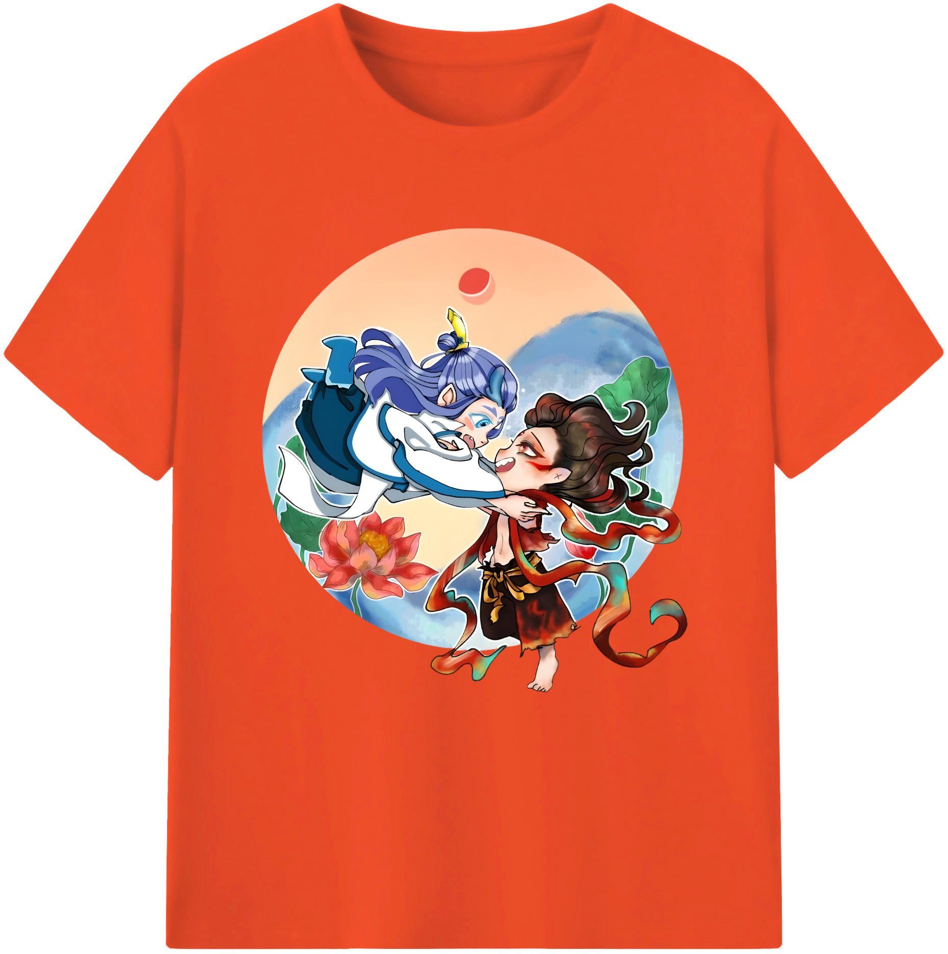 （画像用） Ne Zha 2 ナタ 魔童の大暴れ 綿100％半袖Tシャツ（フロントプリント）