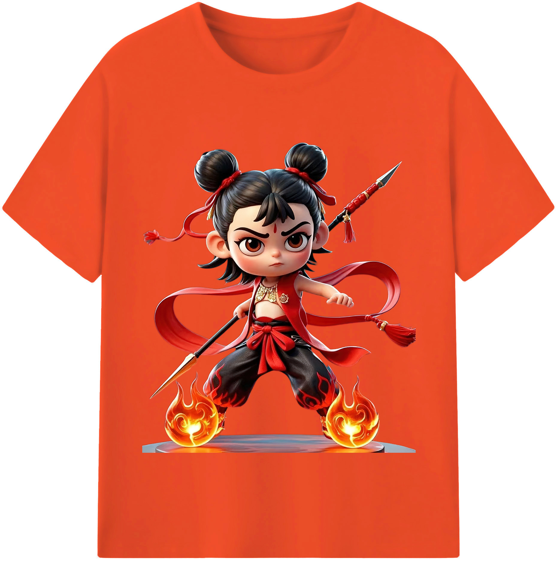 （画像用） Ne Zha 2 ナタ 魔童の大暴れ 綿100％半袖Tシャツ（フロントプリント）