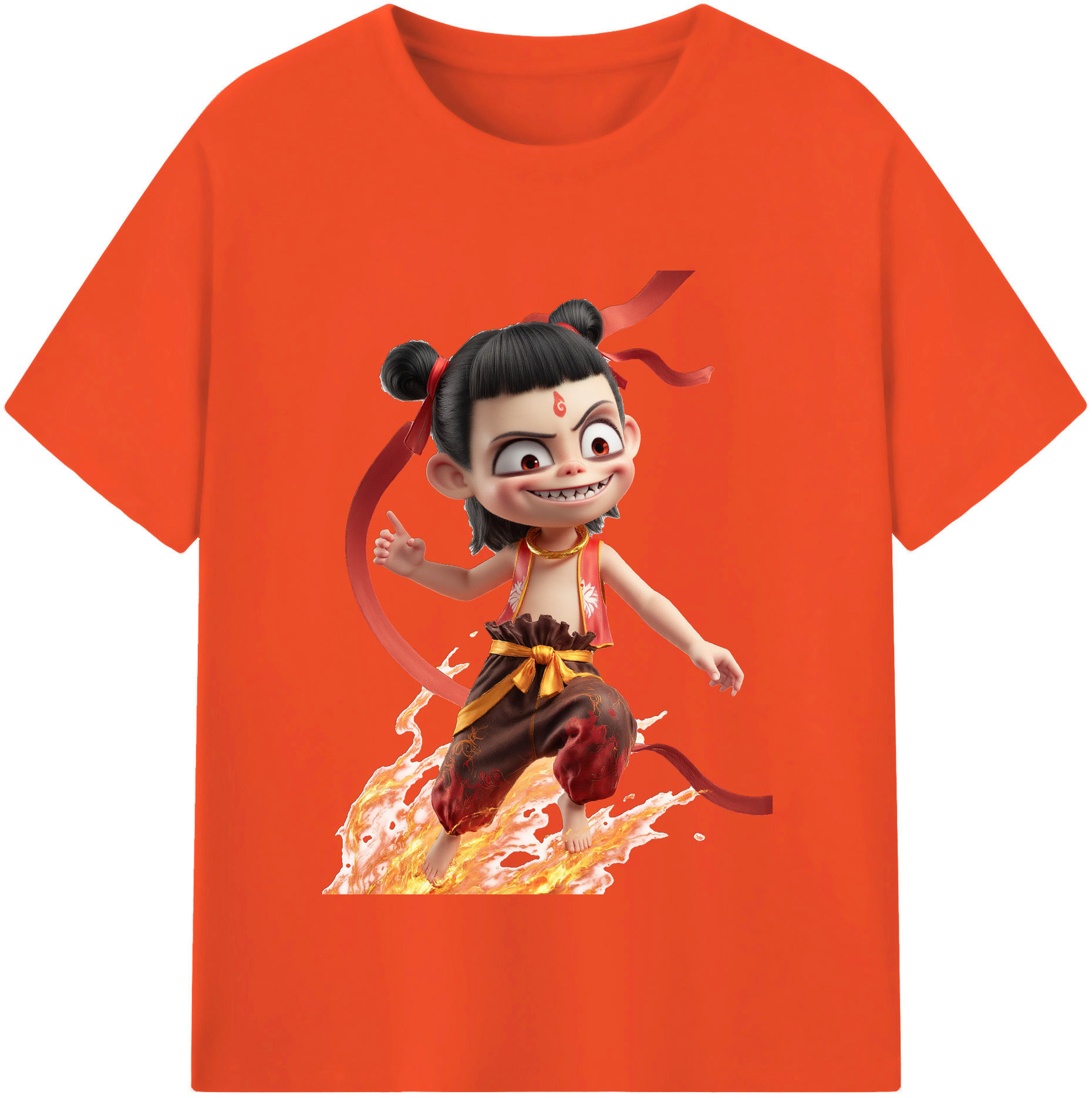 （画像用） Ne Zha 2 ナタ 魔童の大暴れ 綿100％半袖Tシャツ（フロントプリント）