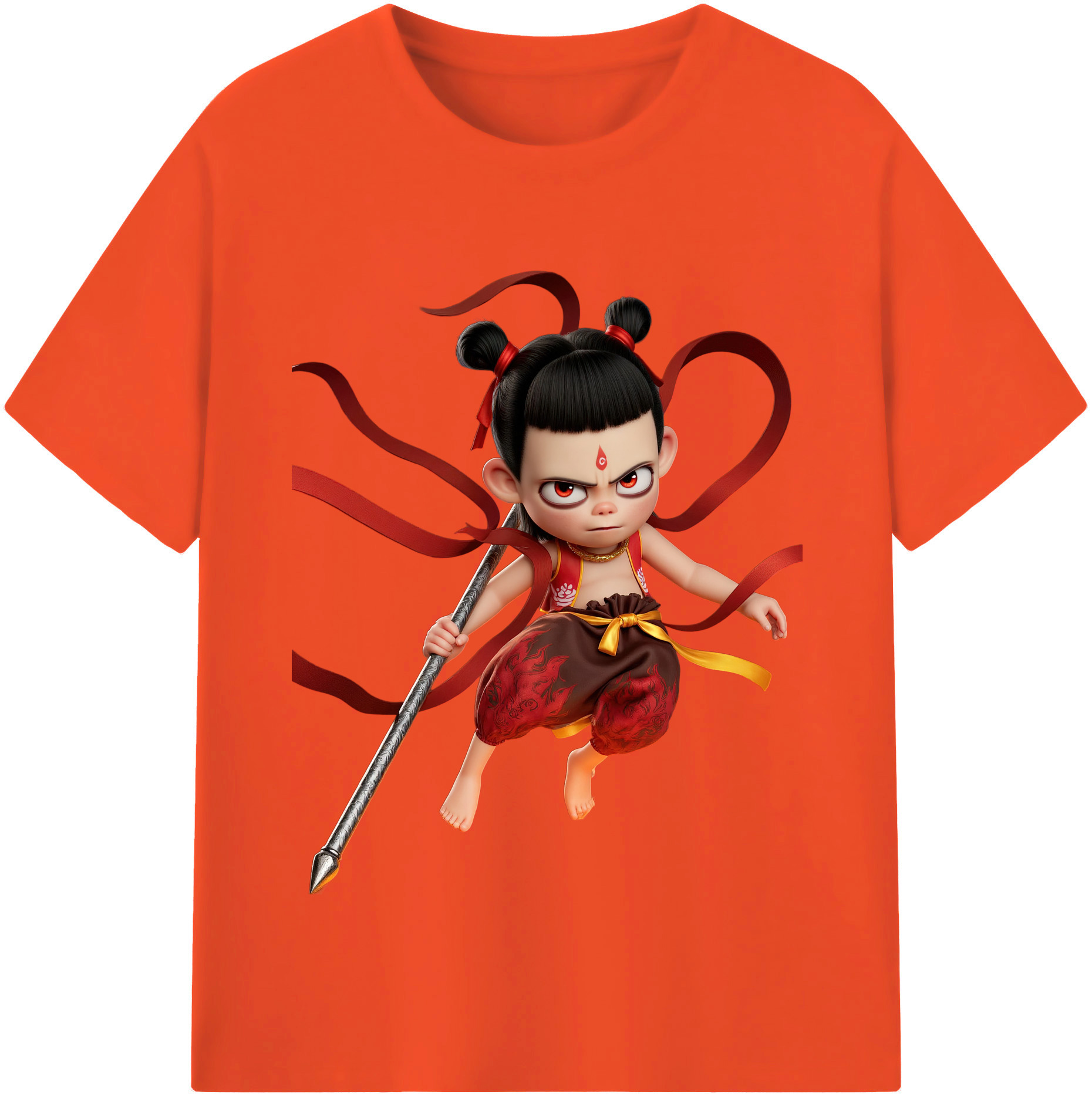 （画像用） Ne Zha 2 ナタ 魔童の大暴れ 綿100％半袖Tシャツ（フロントプリント）