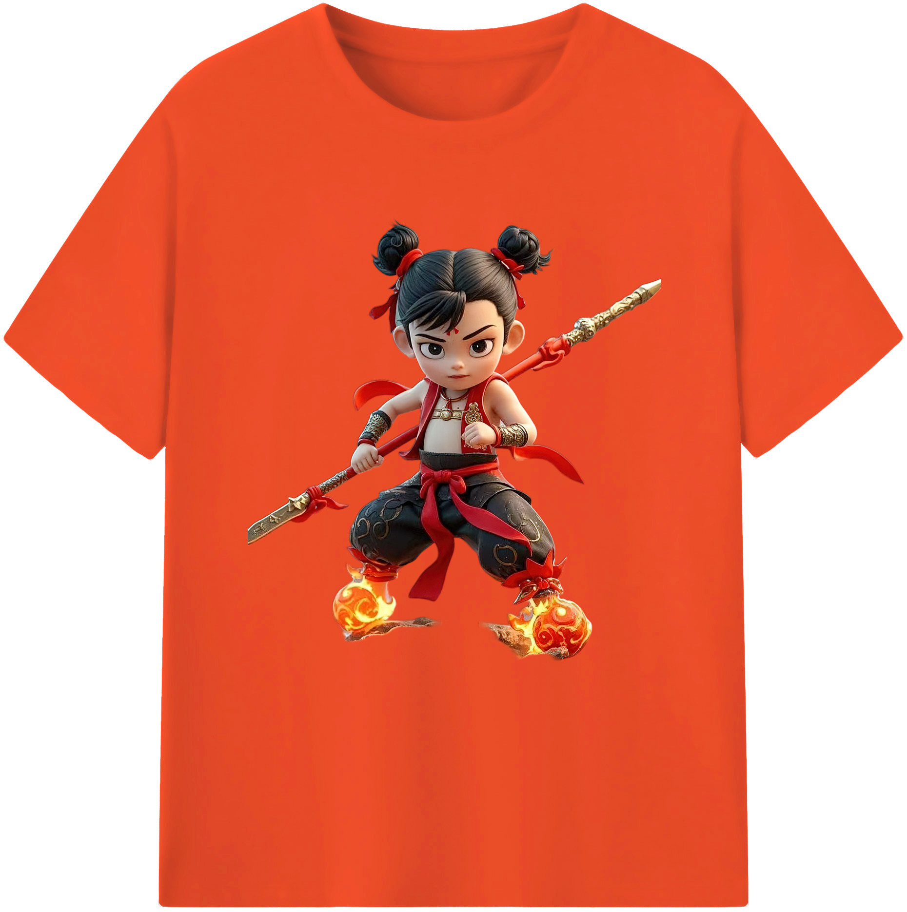 （画像用） Ne Zha 2 ナタ 魔童の大暴れ 綿100％半袖Tシャツ（フロントプリント）
