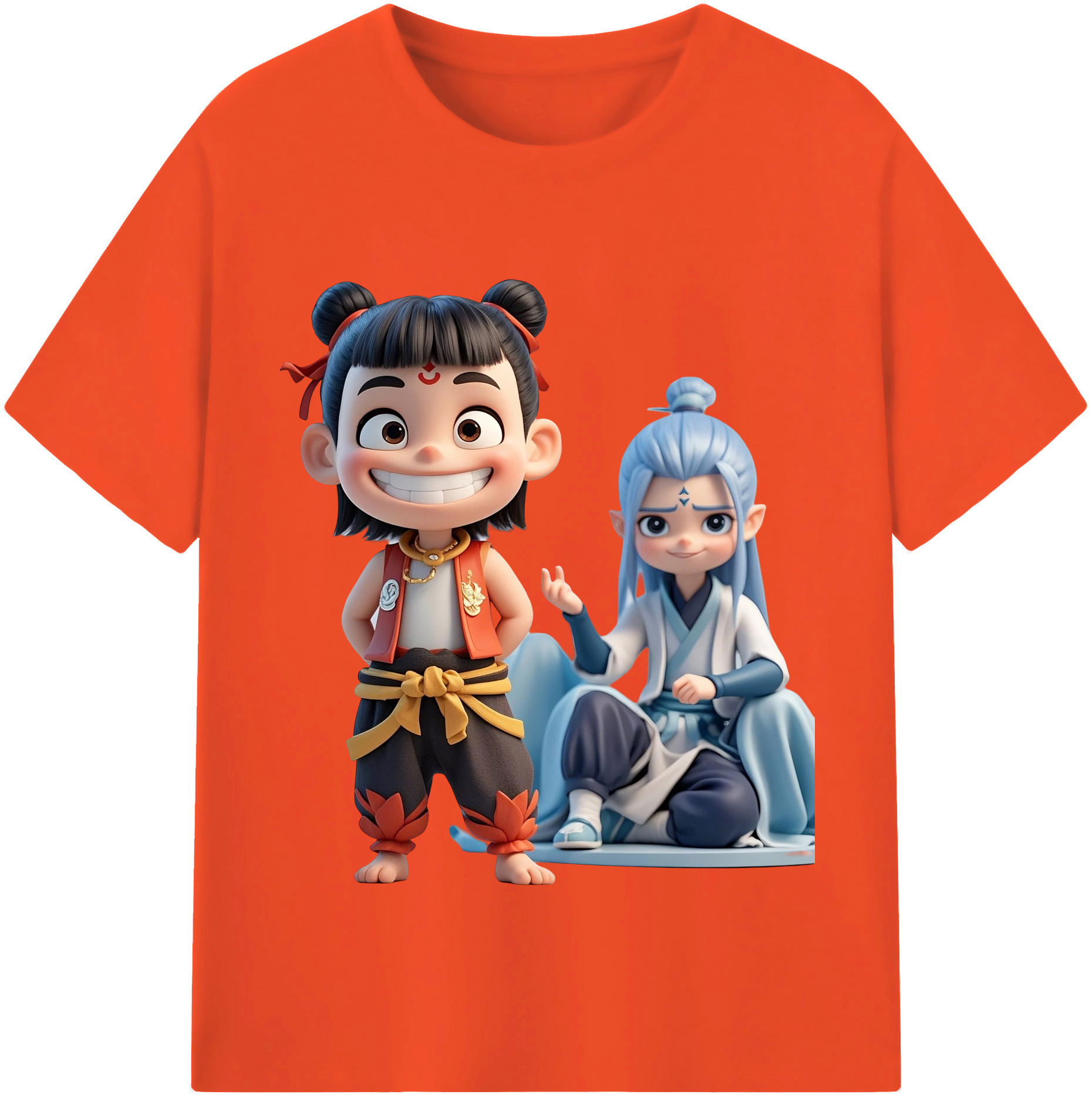 （画像用） Ne Zha 2 ナタ 魔童の大暴れ 綿100％半袖Tシャツ（フロントプリント）