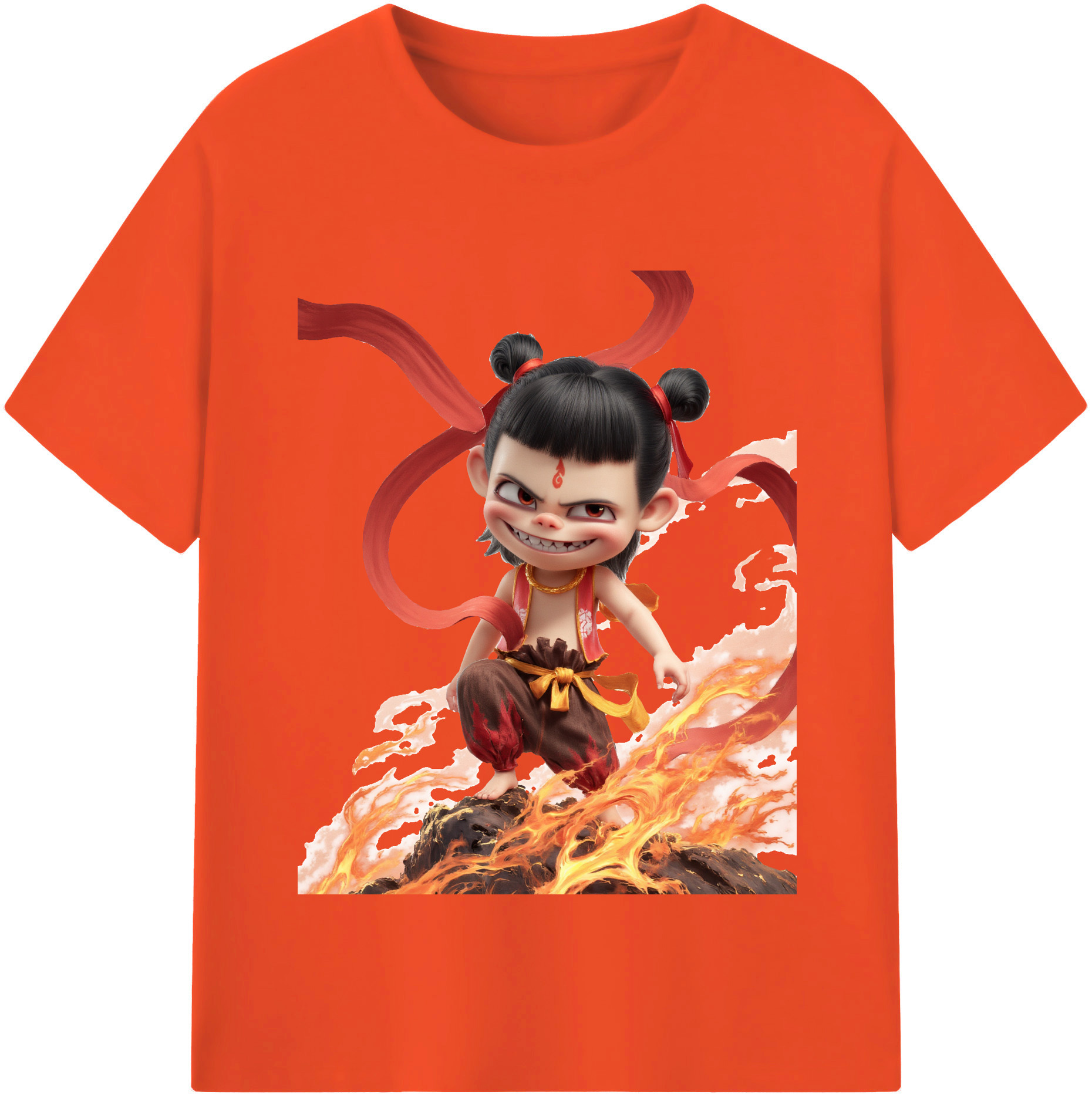 （画像用） Ne Zha 2 ナタ 魔童の大暴れ 綿100％半袖Tシャツ（フロントプリント）