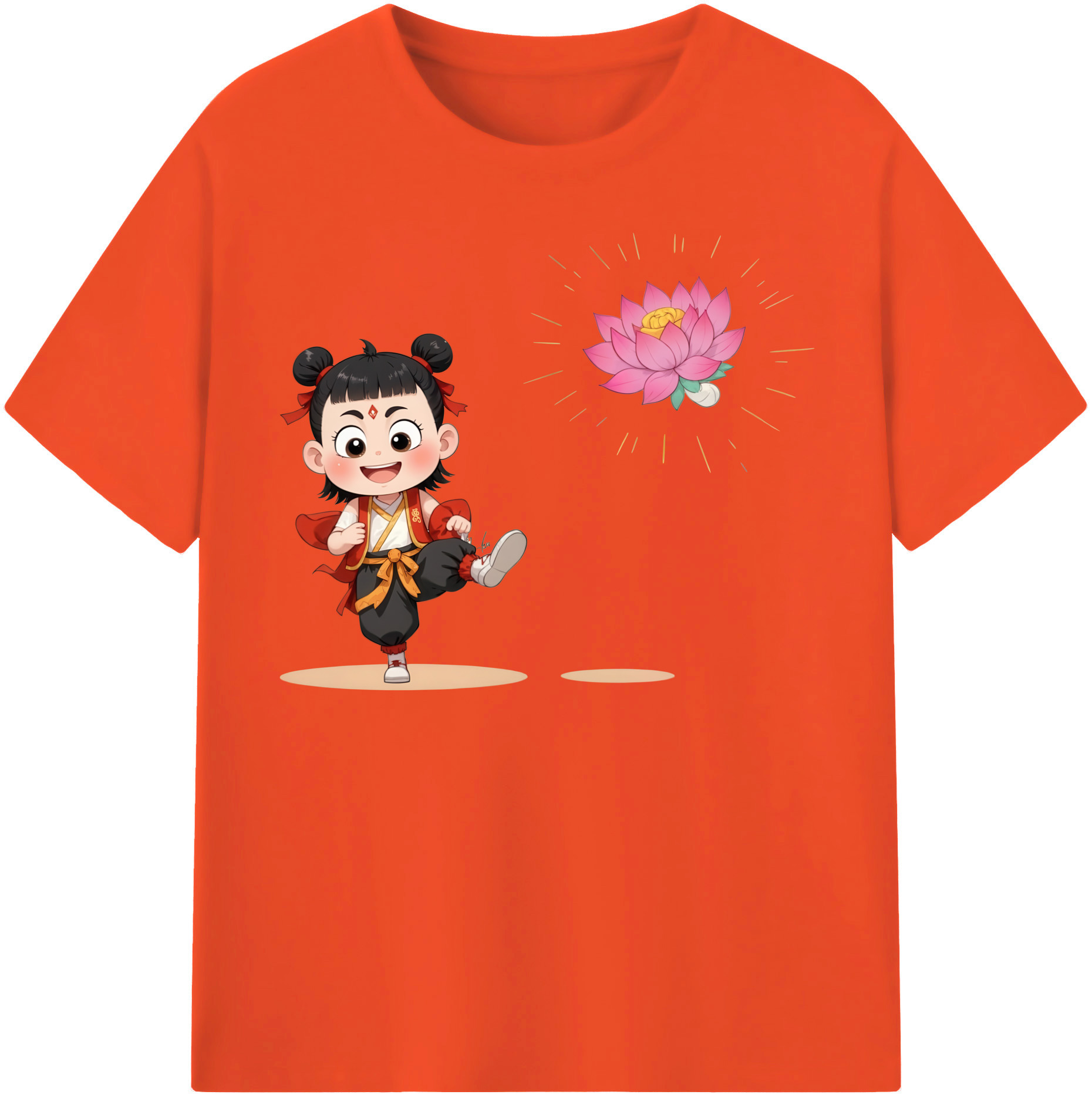 （画像用） Ne Zha 2 ナタ 魔童の大暴れ 綿100％半袖Tシャツ（フロントプリント）