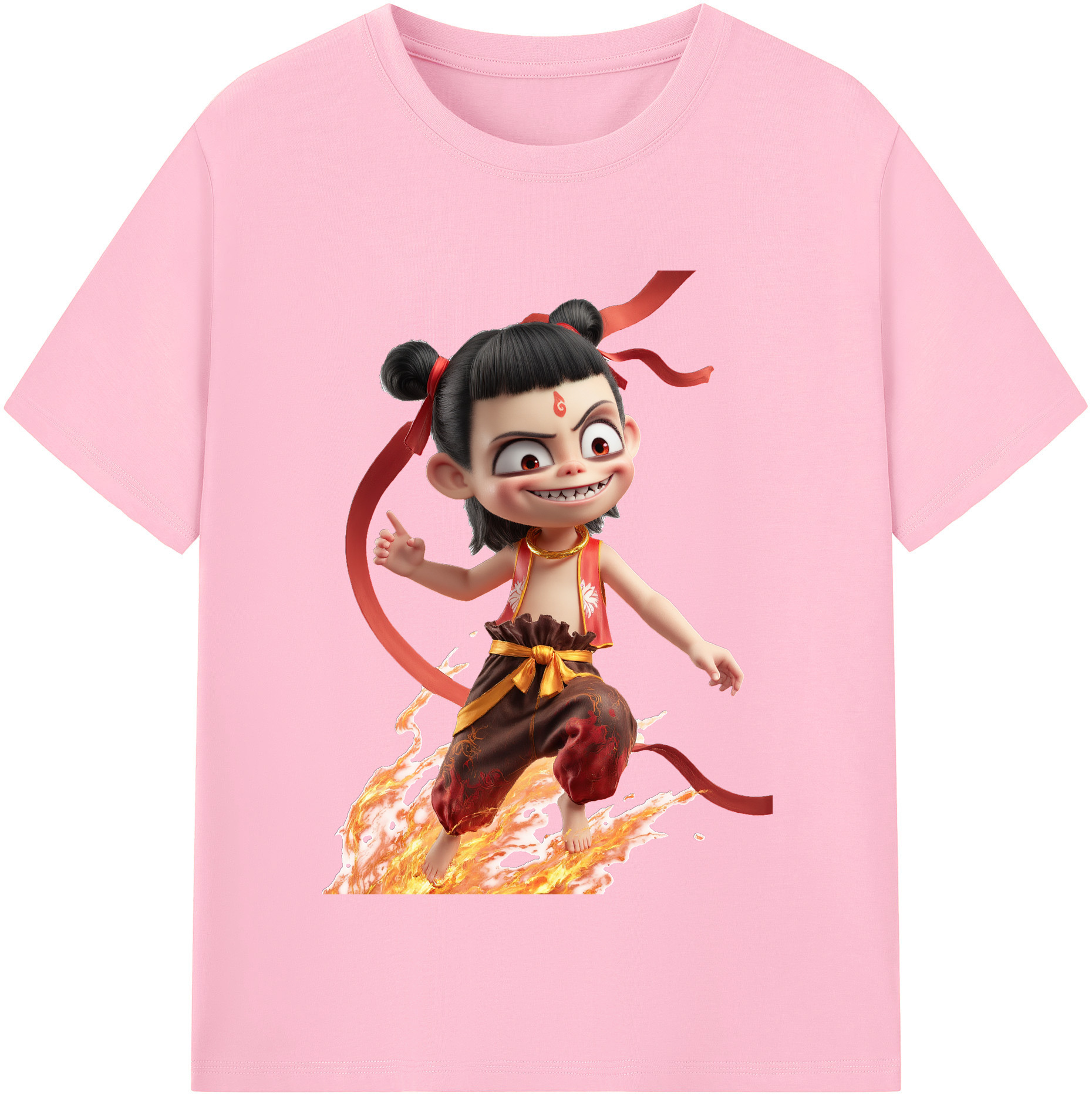 （画像用） Ne Zha 2 ナタ 魔童の大暴れ 綿100％半袖Tシャツ（フロントプリント）