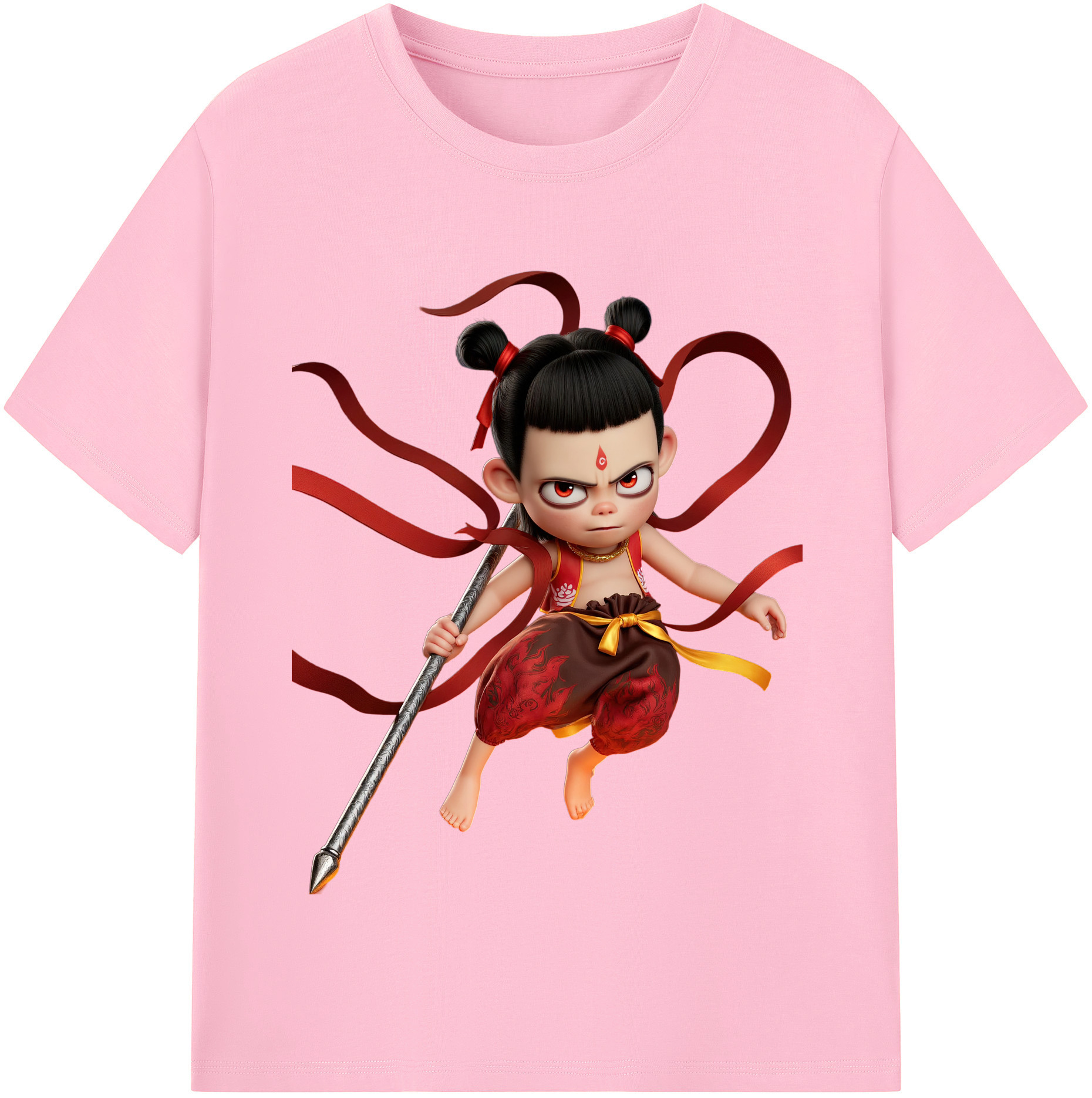 （画像用） Ne Zha 2 ナタ 魔童の大暴れ 綿100％半袖Tシャツ（フロントプリント）