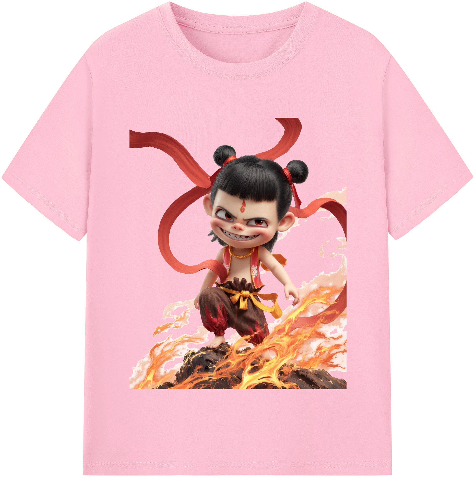 （画像用） Ne Zha 2 ナタ 魔童の大暴れ 綿100％半袖Tシャツ（フロントプリント）