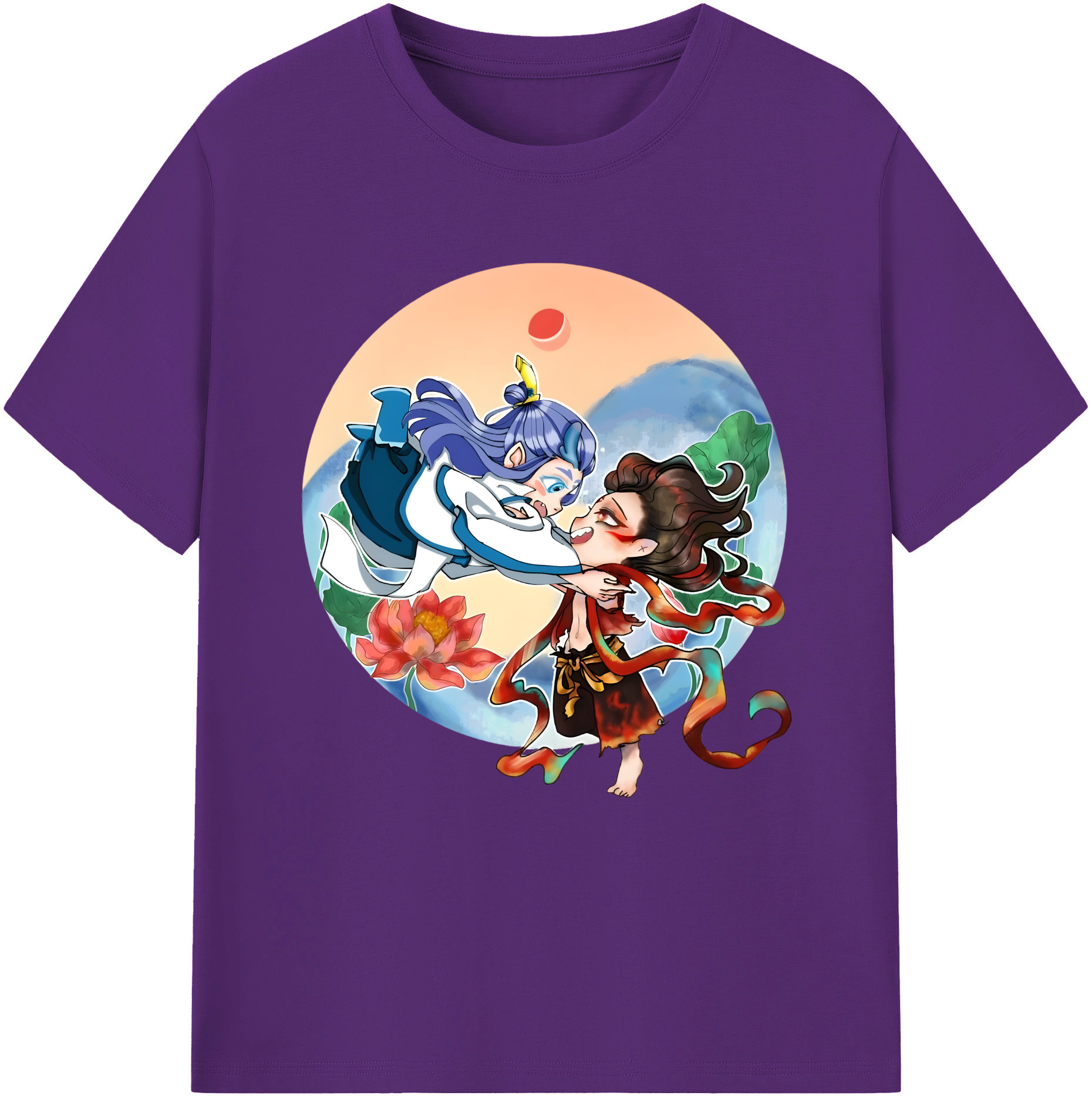 （画像用） Ne Zha 2 ナタ 魔童の大暴れ 綿100％半袖Tシャツ（フロントプリント）