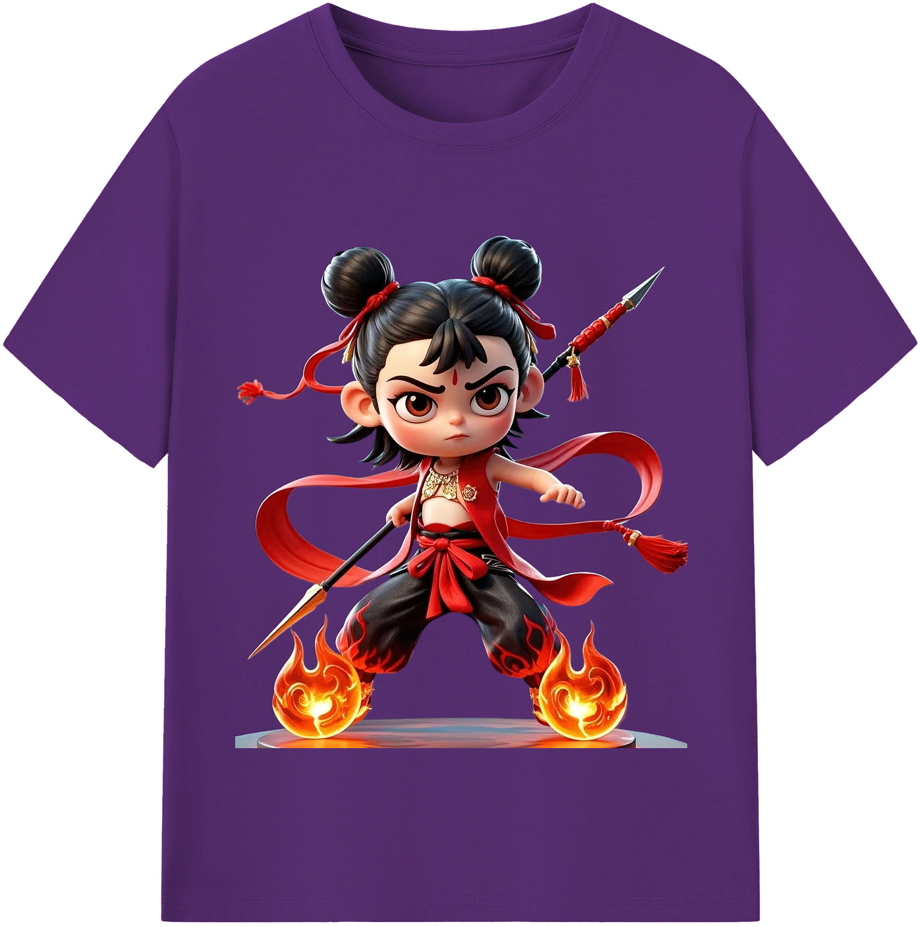 （画像用） Ne Zha 2 ナタ 魔童の大暴れ 綿100％半袖Tシャツ（フロントプリント）