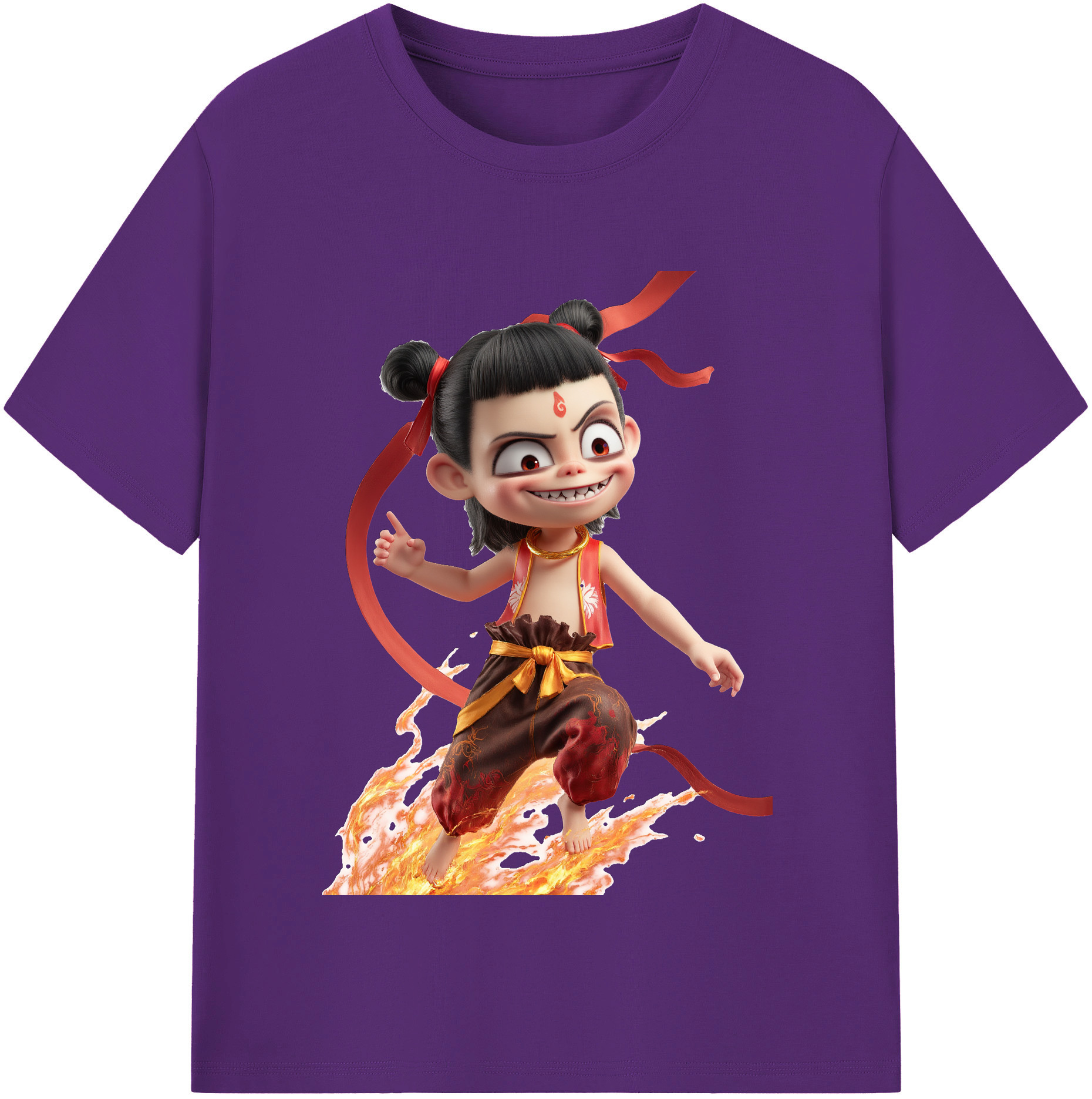 （画像用） Ne Zha 2 ナタ 魔童の大暴れ 綿100％半袖Tシャツ（フロントプリント）