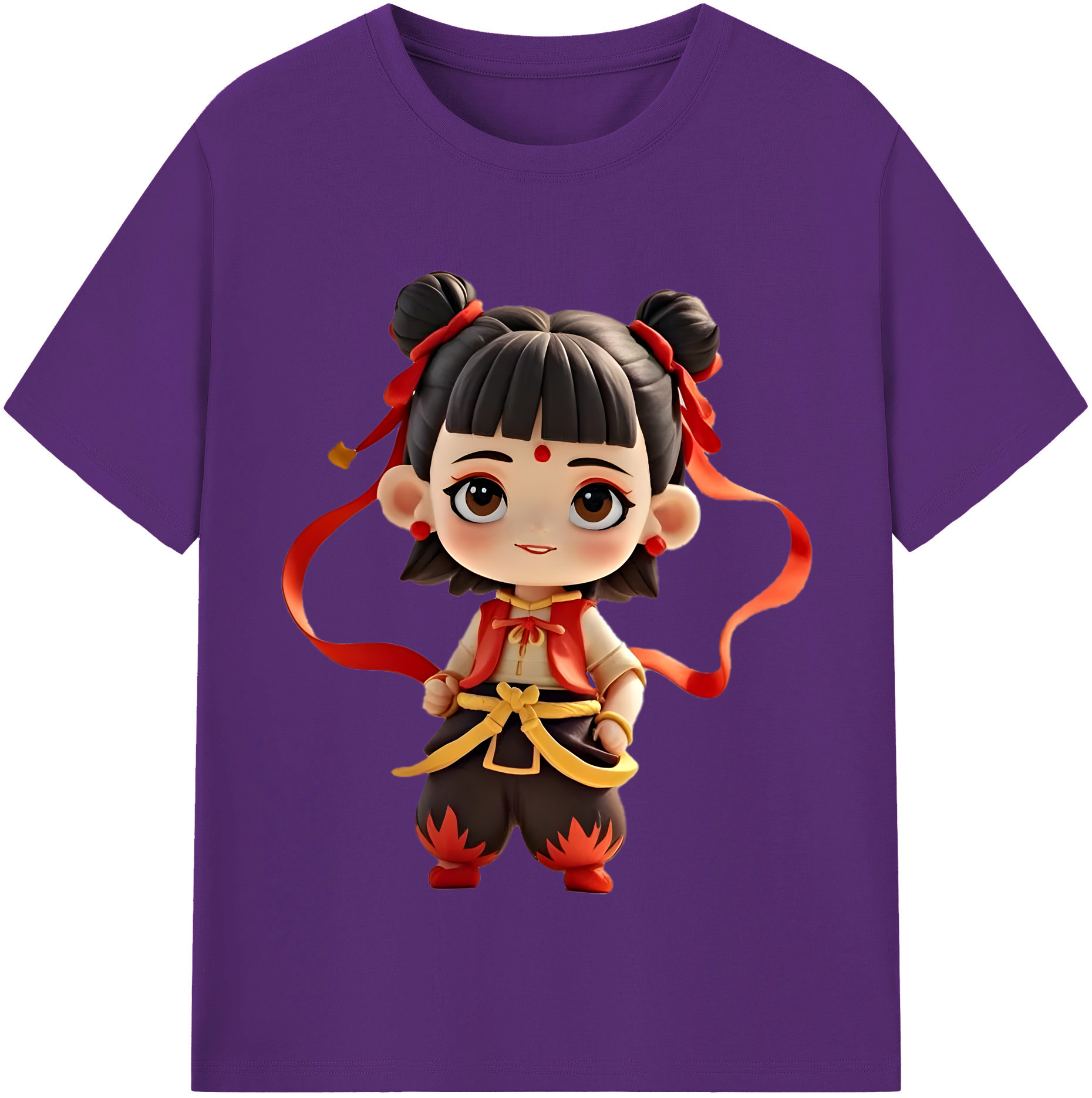 （画像用） Ne Zha 2 ナタ 魔童の大暴れ 綿100％半袖Tシャツ（フロントプリント）