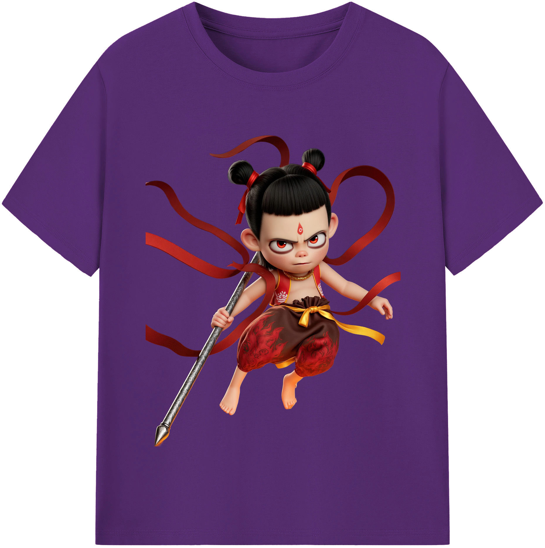 （画像用） Ne Zha 2 ナタ 魔童の大暴れ 綿100％半袖Tシャツ（フロントプリント）