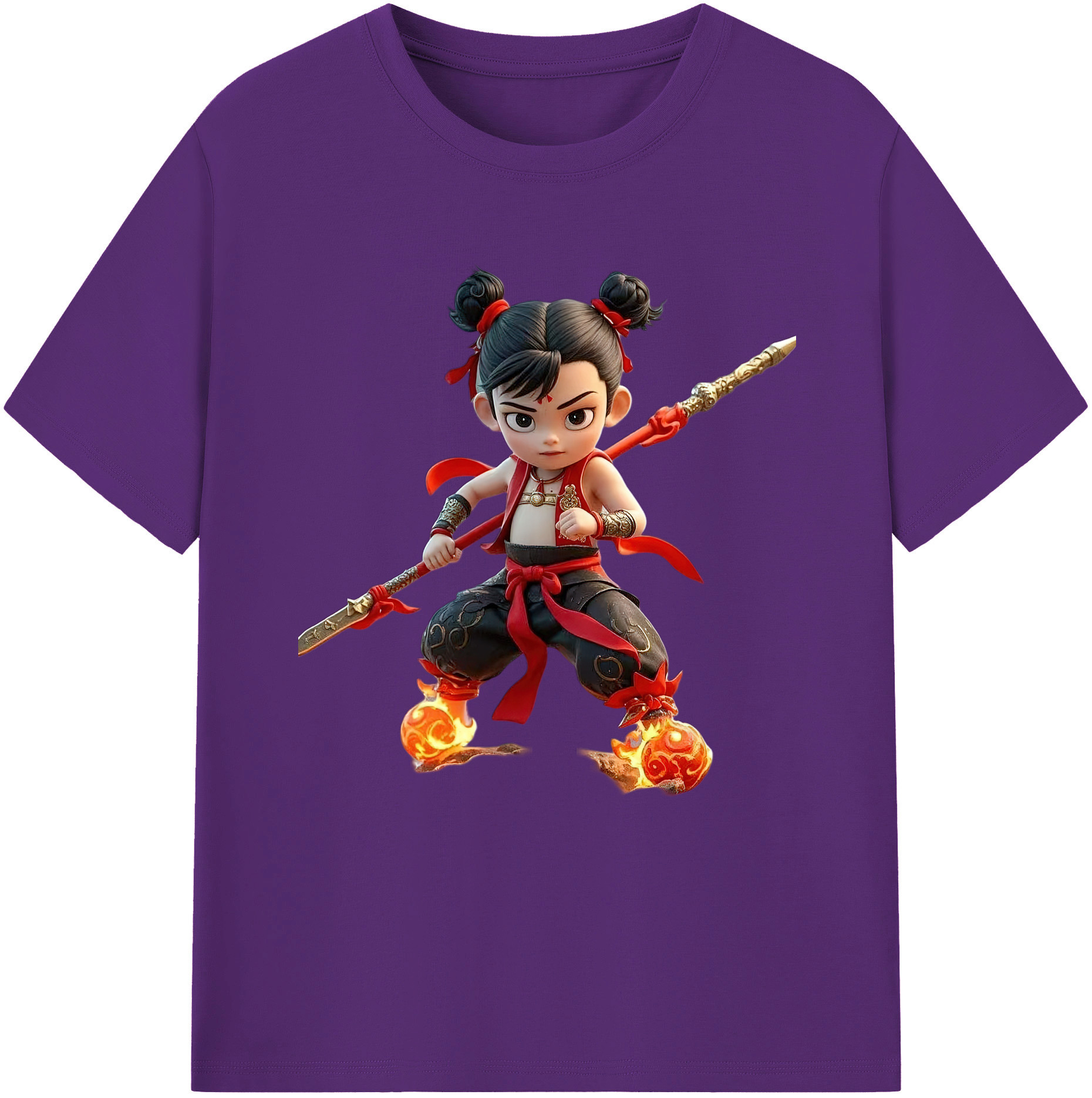 （画像用） Ne Zha 2 ナタ 魔童の大暴れ 綿100％半袖Tシャツ（フロントプリント）