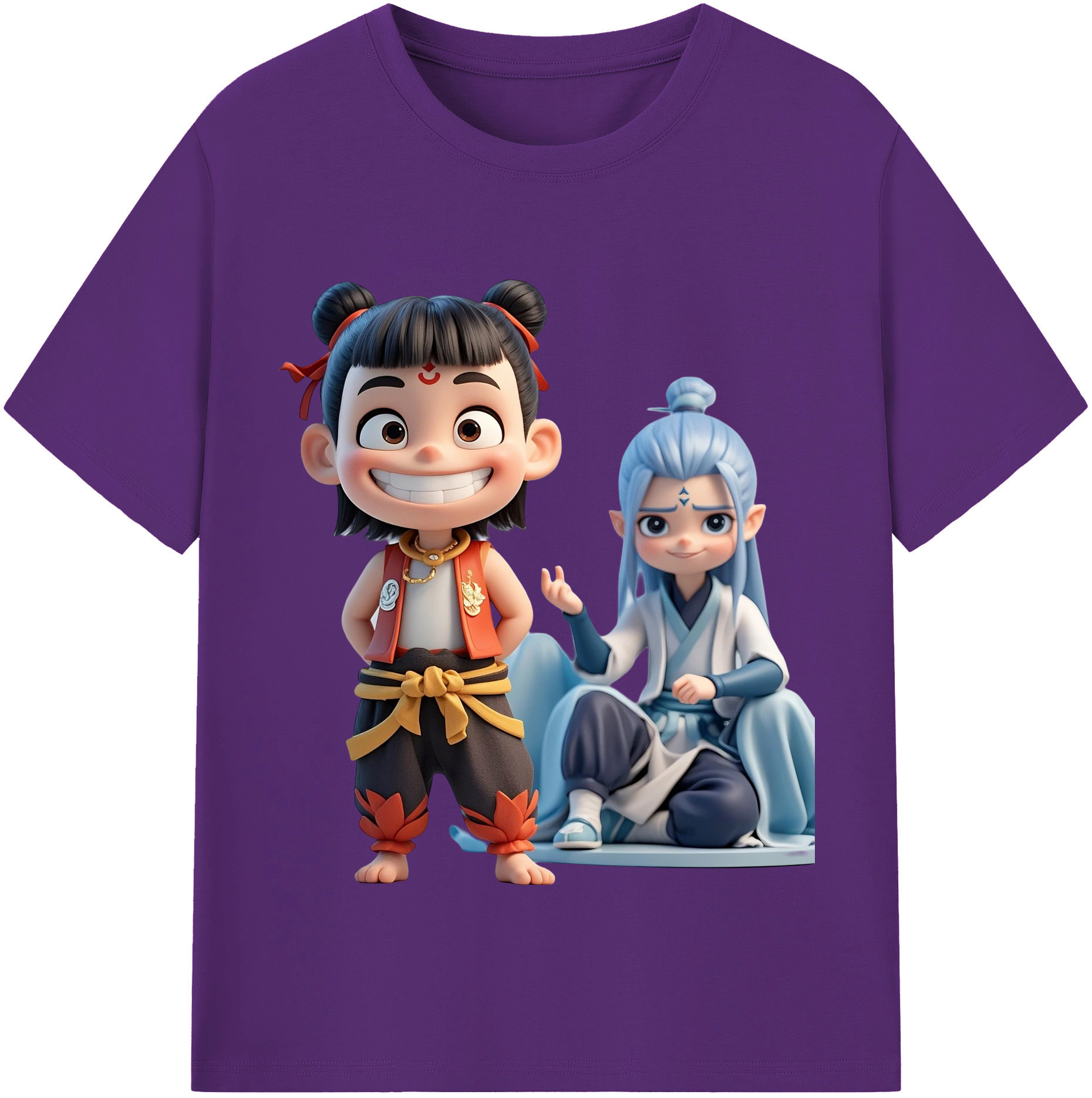 （画像用） Ne Zha 2 ナタ 魔童の大暴れ 綿100％半袖Tシャツ（フロントプリント）