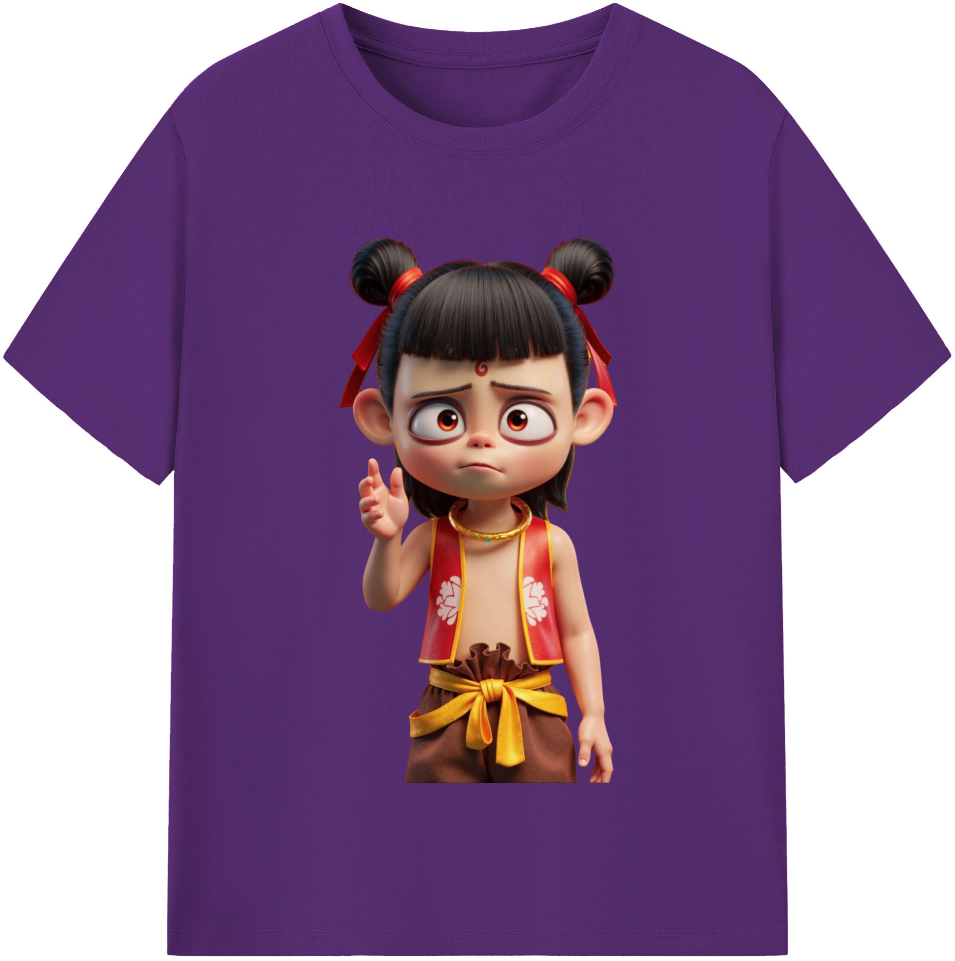 （画像用） Ne Zha 2 ナタ 魔童の大暴れ 綿100％半袖Tシャツ（フロントプリント）