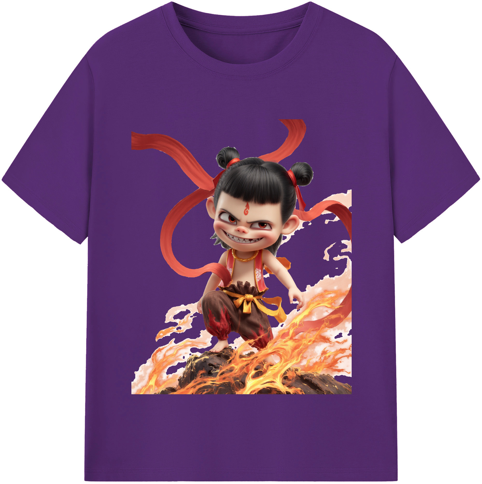（画像用） Ne Zha 2 ナタ 魔童の大暴れ 綿100％半袖Tシャツ（フロントプリント）