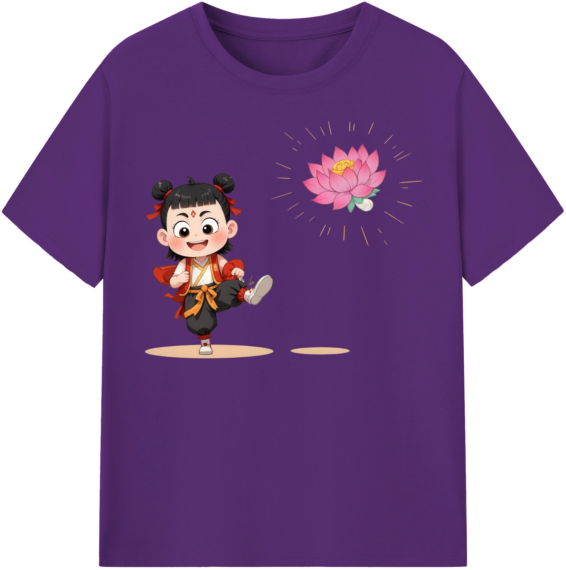 （画像用） Ne Zha 2 ナタ 魔童の大暴れ 綿100％半袖Tシャツ（フロントプリント）