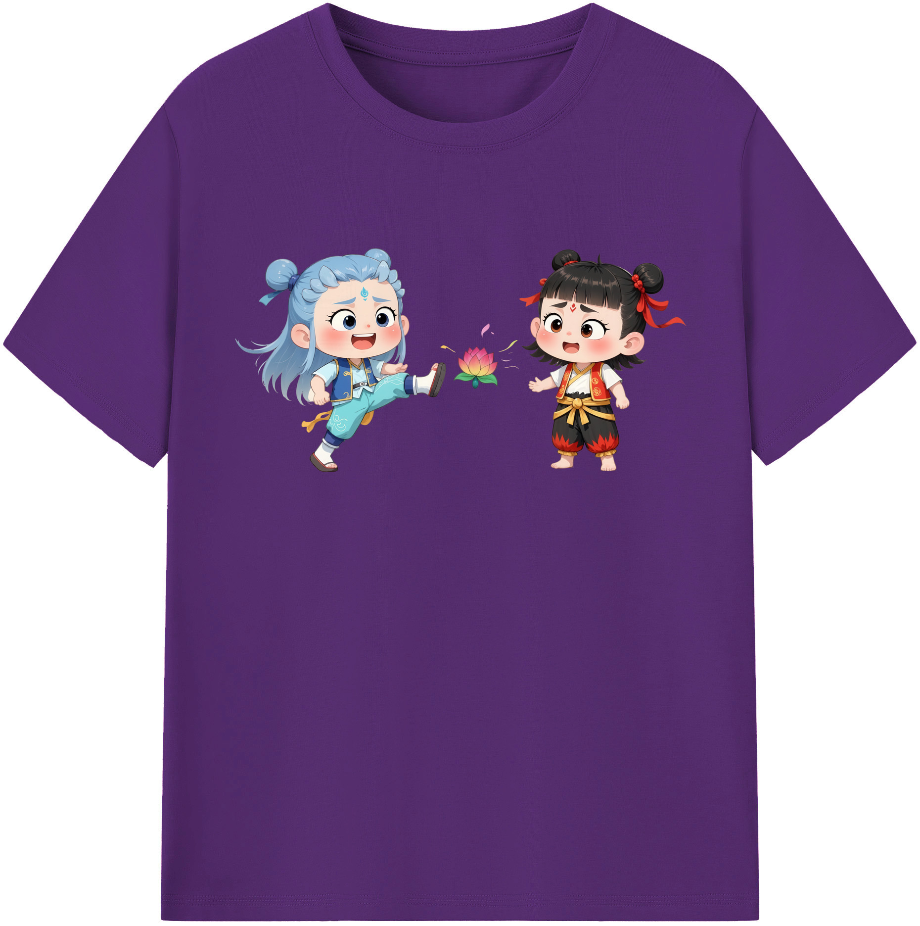 （画像用） Ne Zha 2 ナタ 魔童の大暴れ 綿100％半袖Tシャツ（フロントプリント）