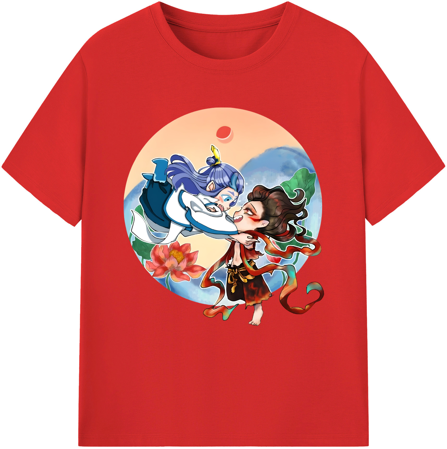 （画像用） Ne Zha 2 ナタ 魔童の大暴れ 綿100％半袖Tシャツ（フロントプリント）