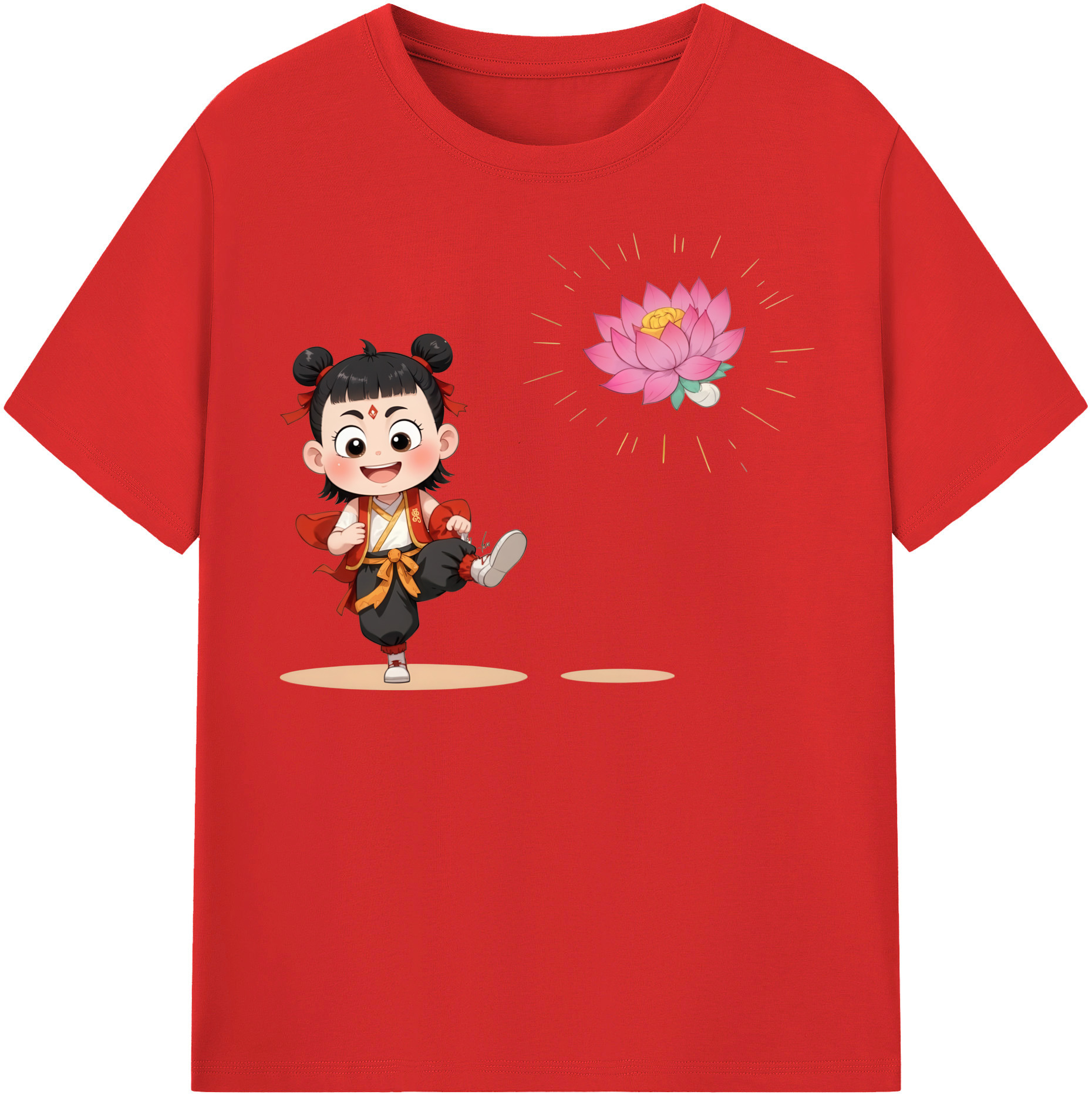 （画像用） Ne Zha 2 ナタ 魔童の大暴れ 綿100％半袖Tシャツ（フロントプリント）