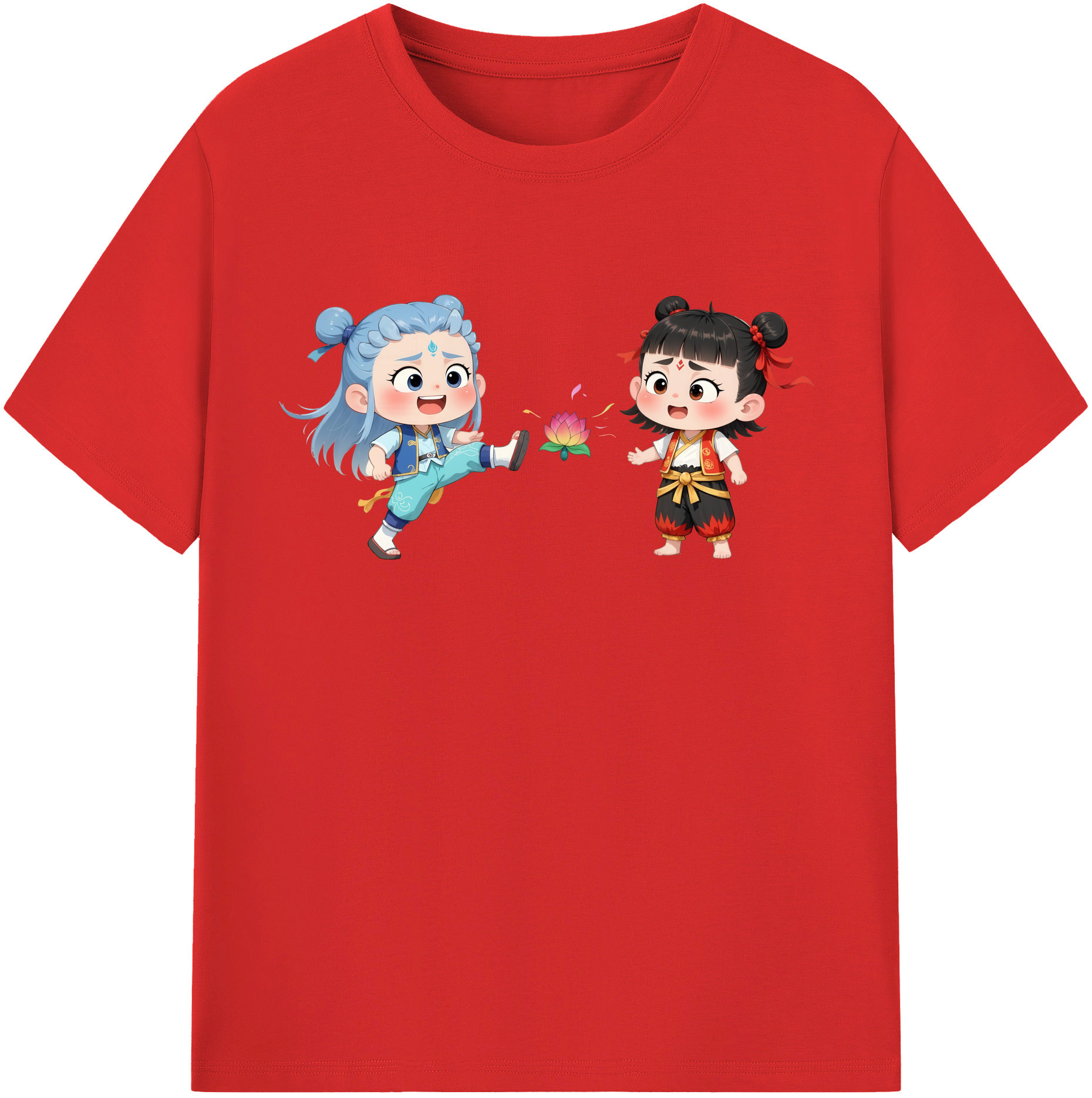 （画像用） Ne Zha 2 ナタ 魔童の大暴れ 綿100％半袖Tシャツ（フロントプリント）