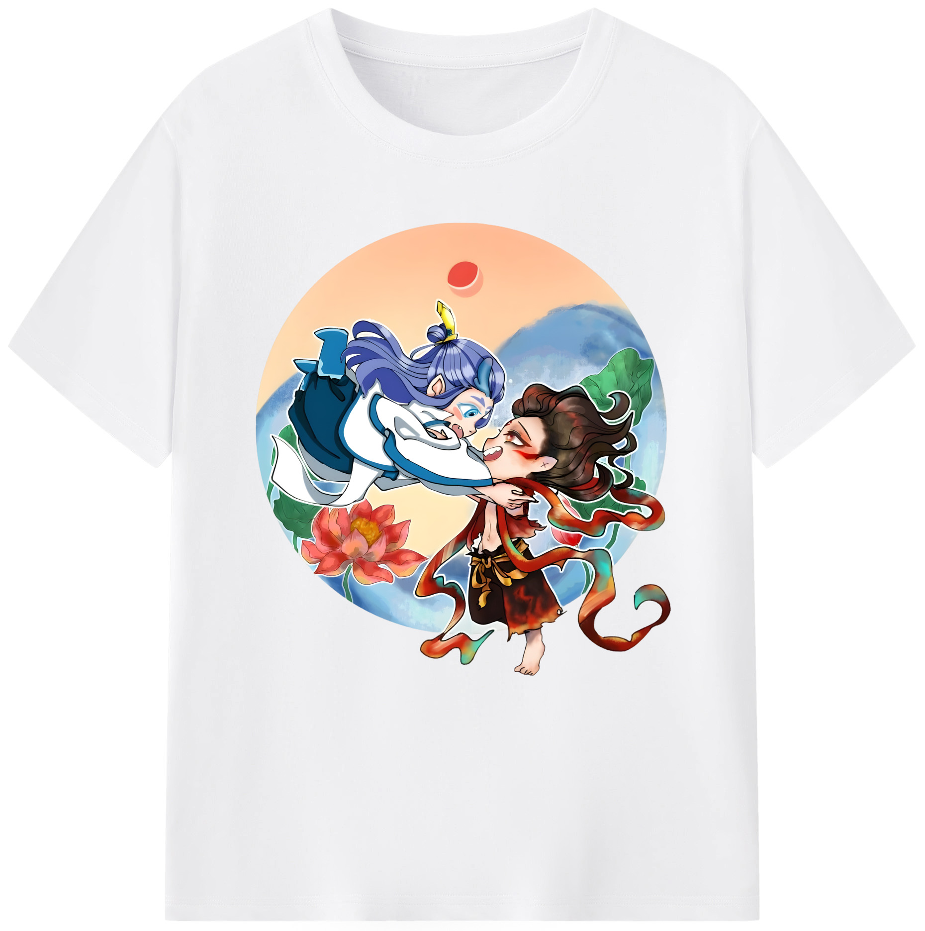 （画像用） Ne Zha 2 ナタ 魔童の大暴れ 綿100％半袖Tシャツ（フロントプリント）