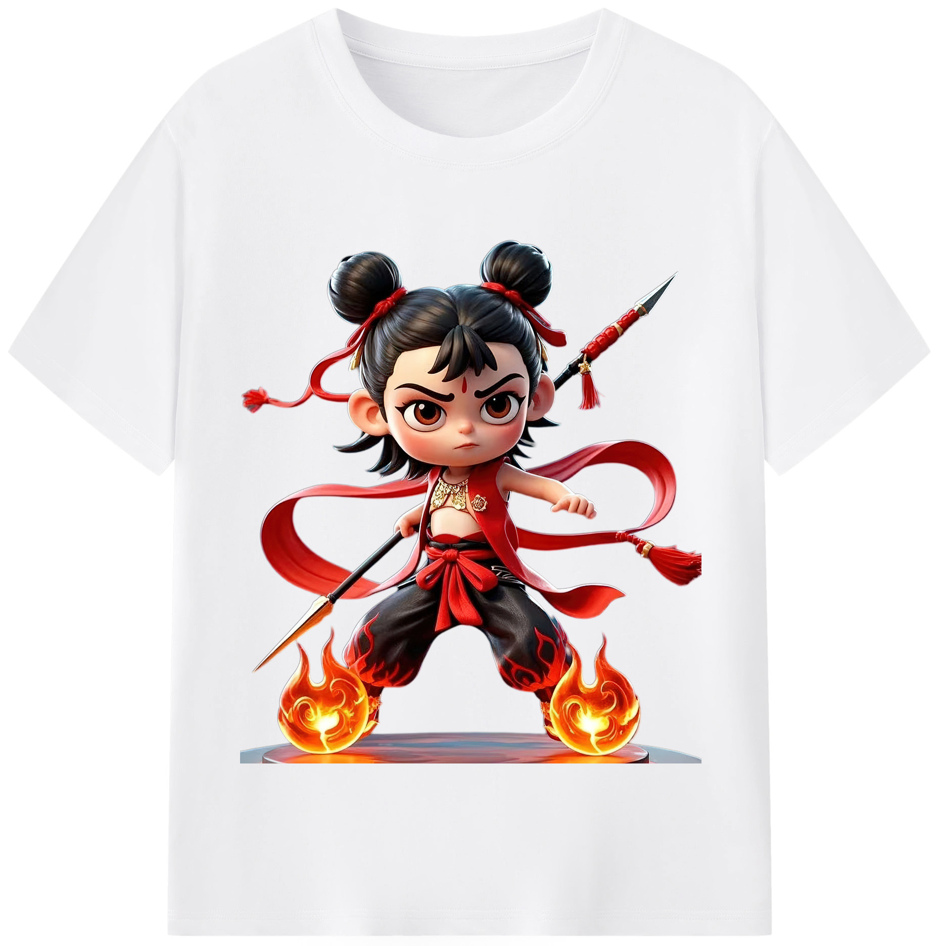 （画像用） Ne Zha 2 ナタ 魔童の大暴れ 綿100％半袖Tシャツ（フロントプリント）