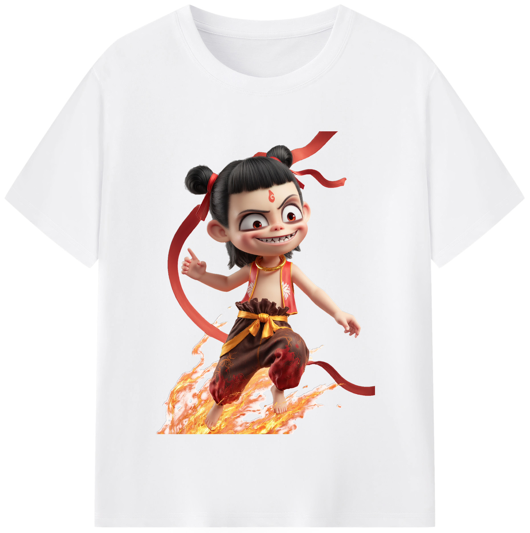 （画像用） Ne Zha 2 ナタ 魔童の大暴れ 綿100％半袖Tシャツ（フロントプリント）