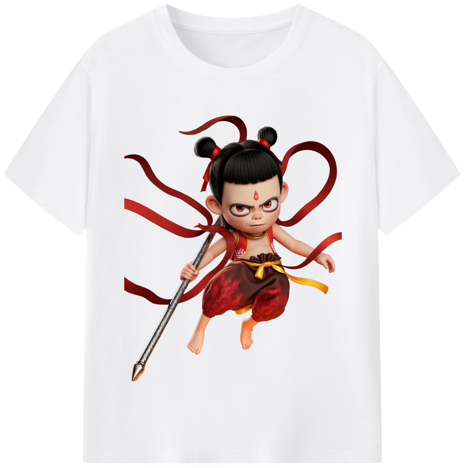 （画像用） Ne Zha 2 ナタ 魔童の大暴れ 綿100％半袖Tシャツ（フロントプリント）
