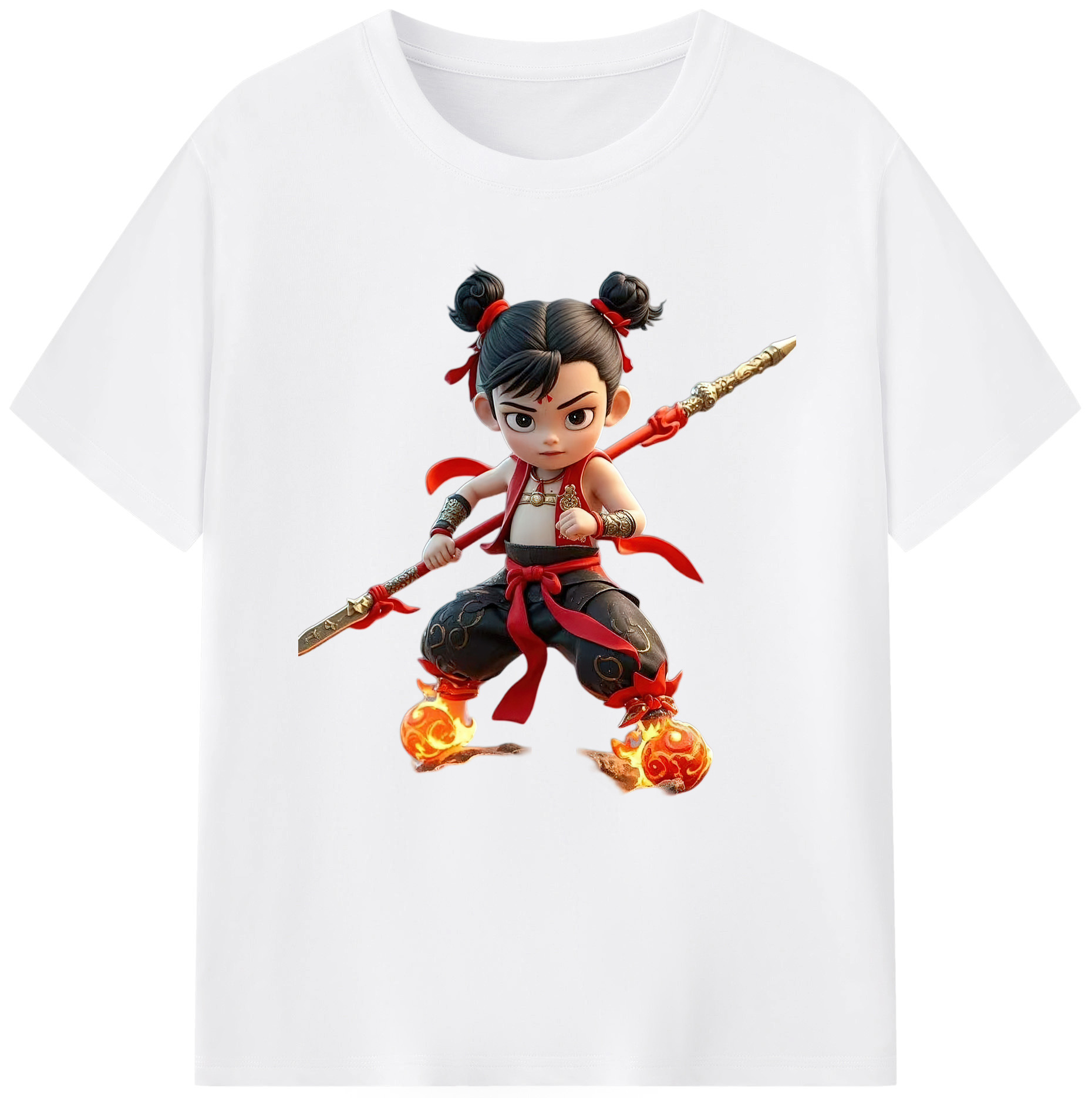 （画像用） Ne Zha 2 ナタ 魔童の大暴れ 綿100％半袖Tシャツ（フロントプリント）