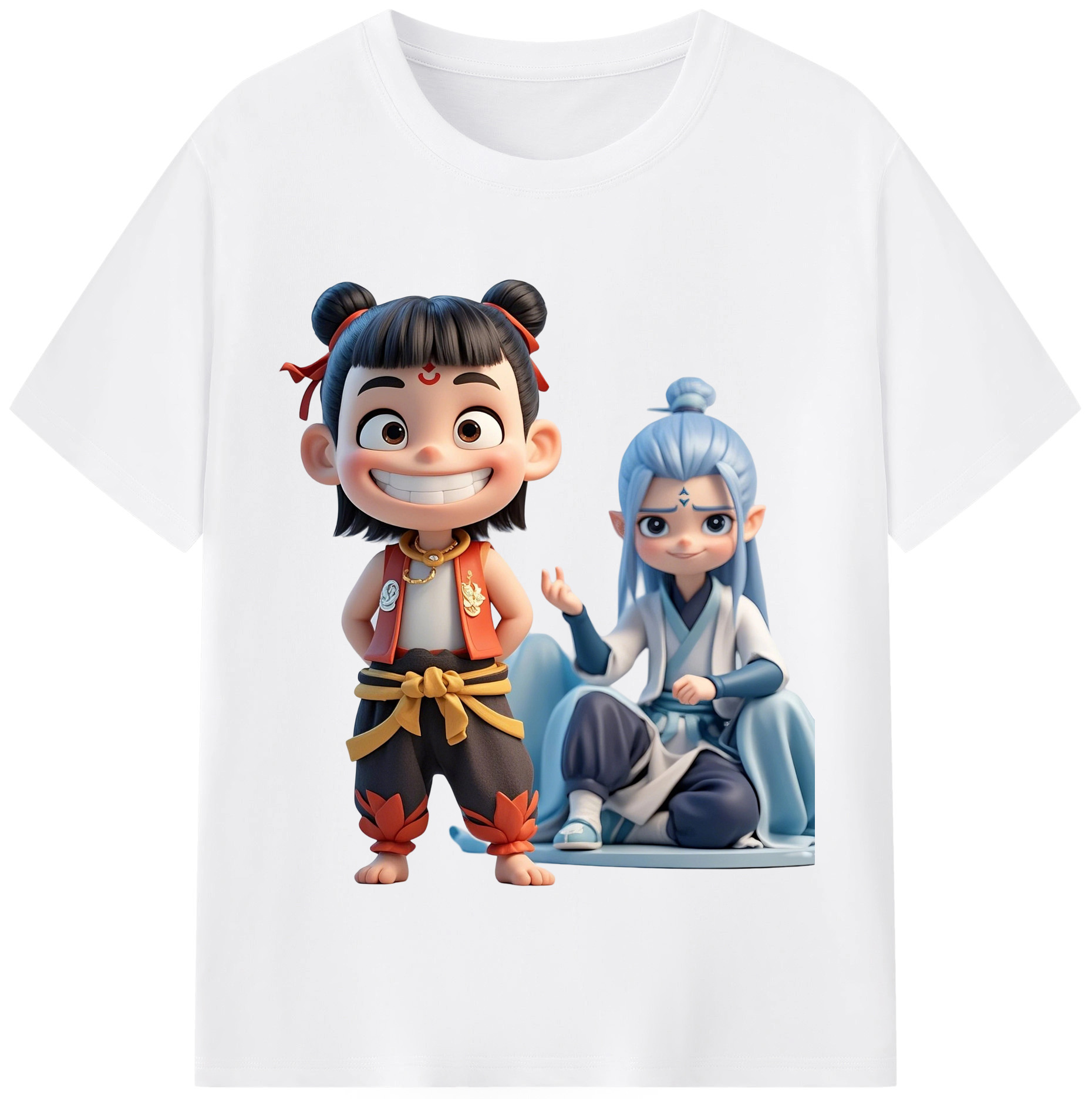 （画像用） Ne Zha 2 ナタ 魔童の大暴れ 綿100％半袖Tシャツ（フロントプリント）