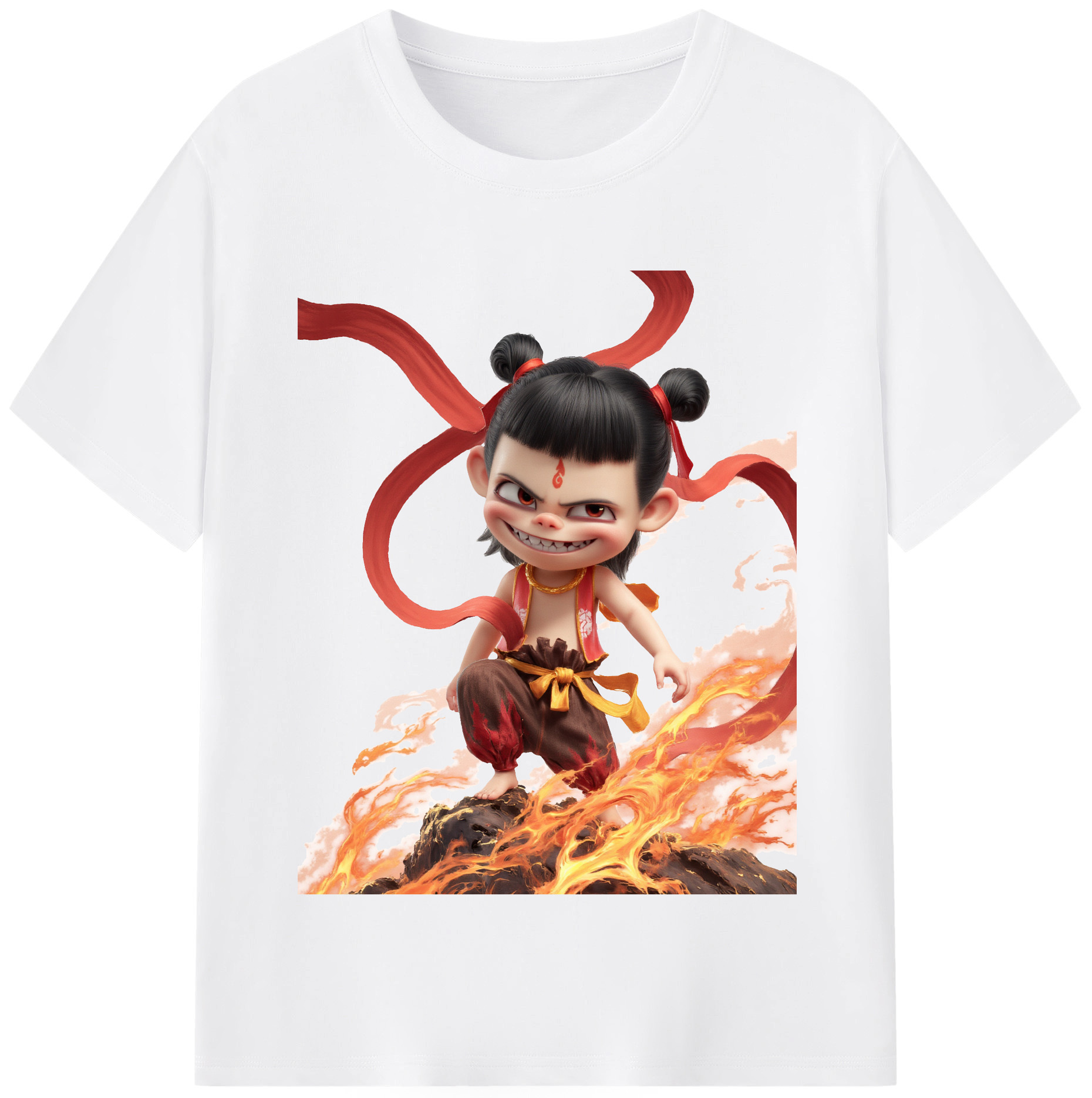 （画像用） Ne Zha 2 ナタ 魔童の大暴れ 綿100％半袖Tシャツ（フロントプリント）