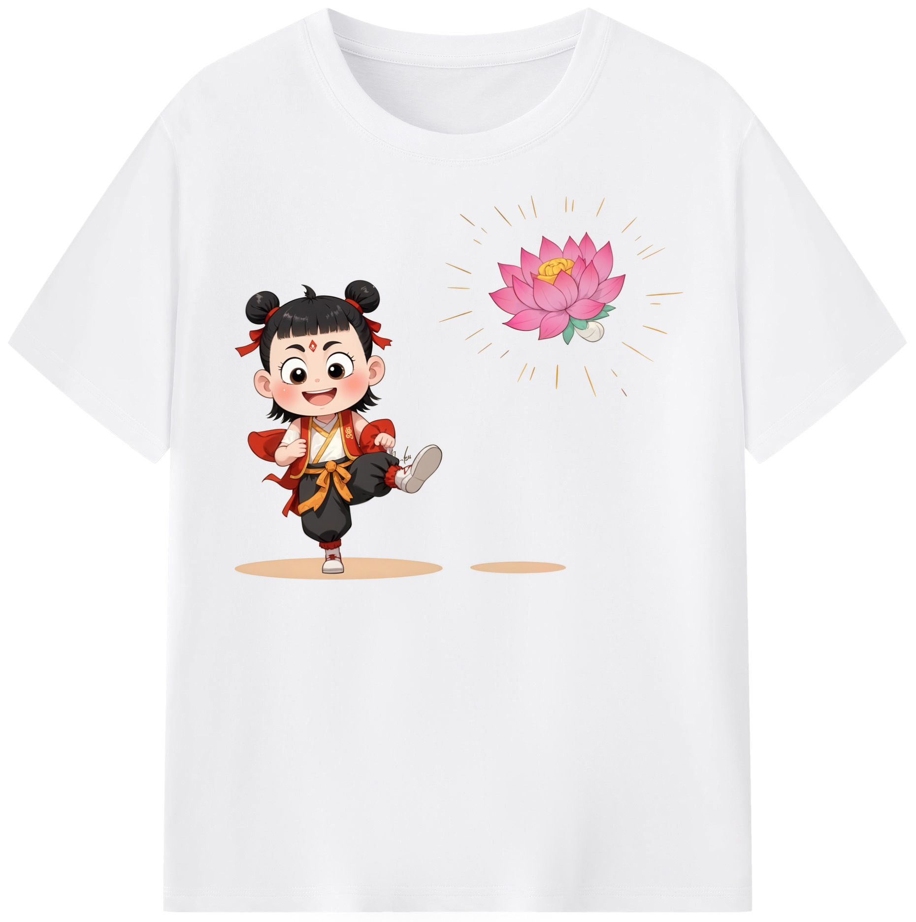 （画像用） Ne Zha 2 ナタ 魔童の大暴れ 綿100％半袖Tシャツ（フロントプリント）