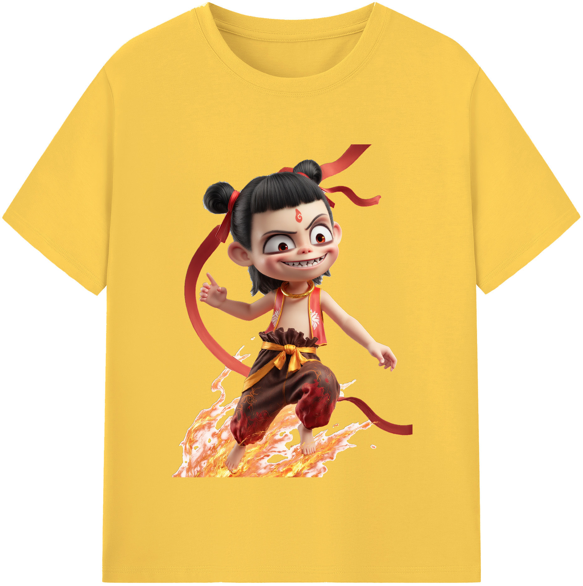 （画像用） Ne Zha 2 ナタ 魔童の大暴れ 綿100％半袖Tシャツ（フロントプリント）